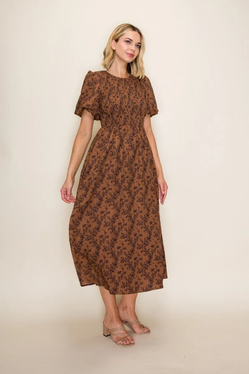 Clay Floral Smocked Puff Sleeve Dress sold by Pinkblush product image thumbnail 2