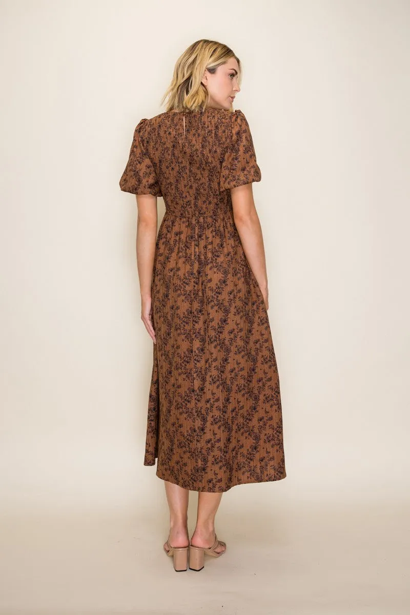 Clay Floral Smocked Puff Sleeve Dress sold by Pinkblush product image thumbnail 3