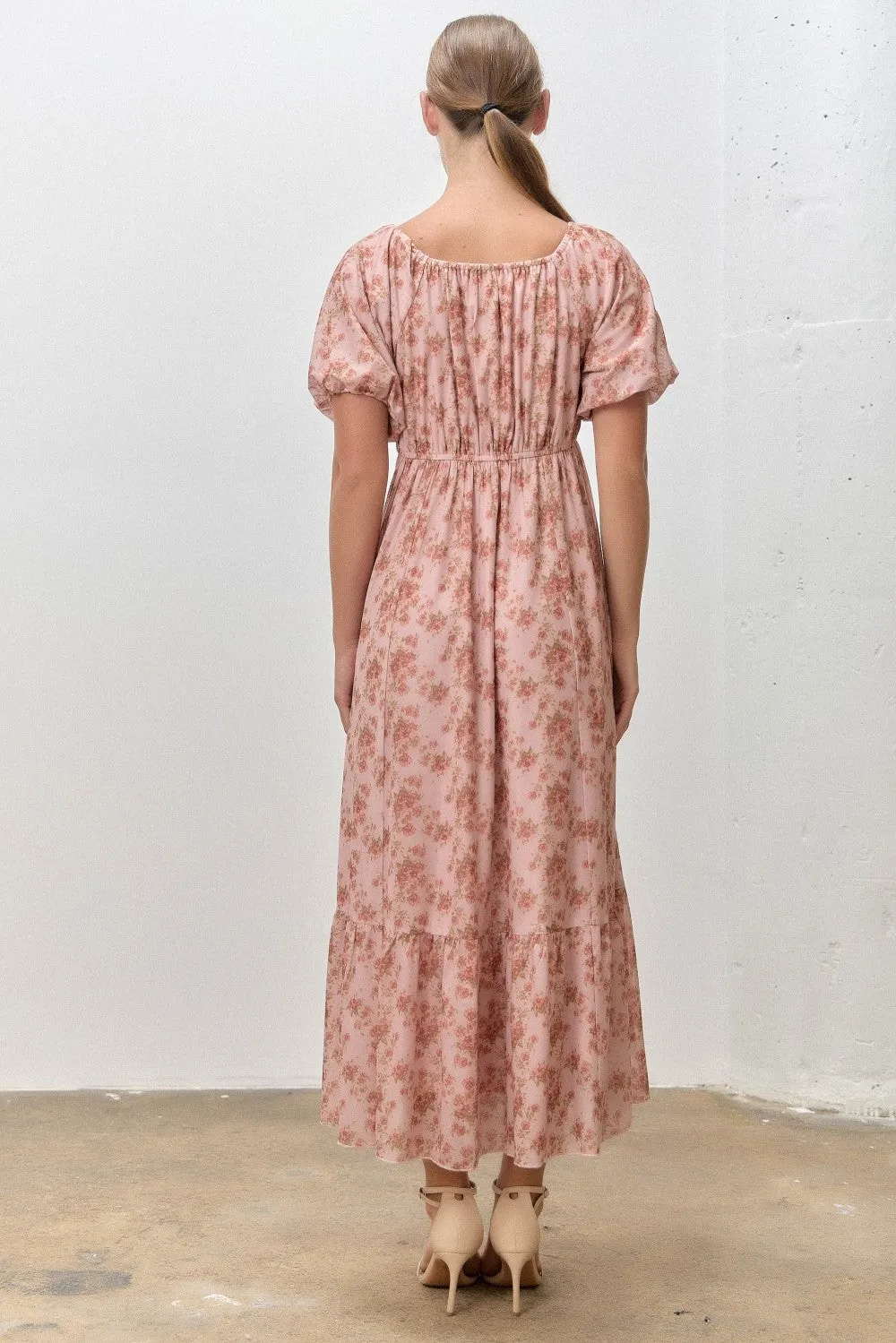 Pink Multi Floral Print Bubble Sleeve Midi Dress sold by Pinkblush product image thumbnail 3
