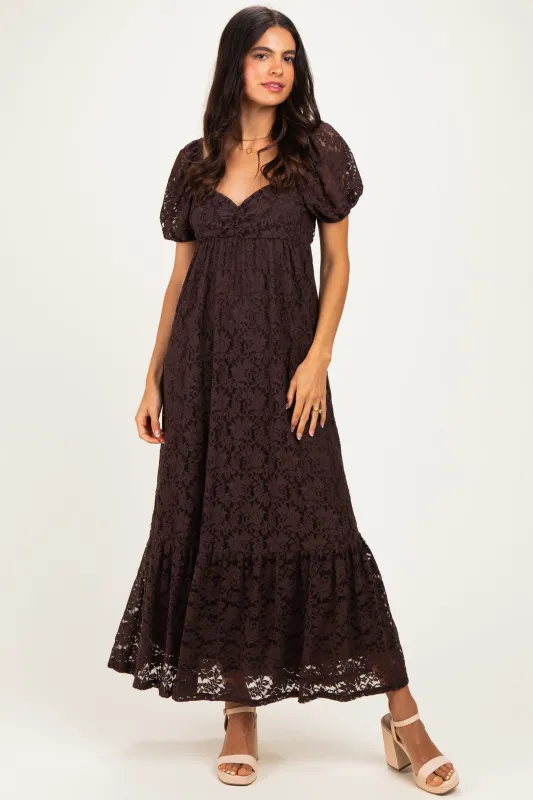 Brown Lace Maxi Dress made by Pinkblush