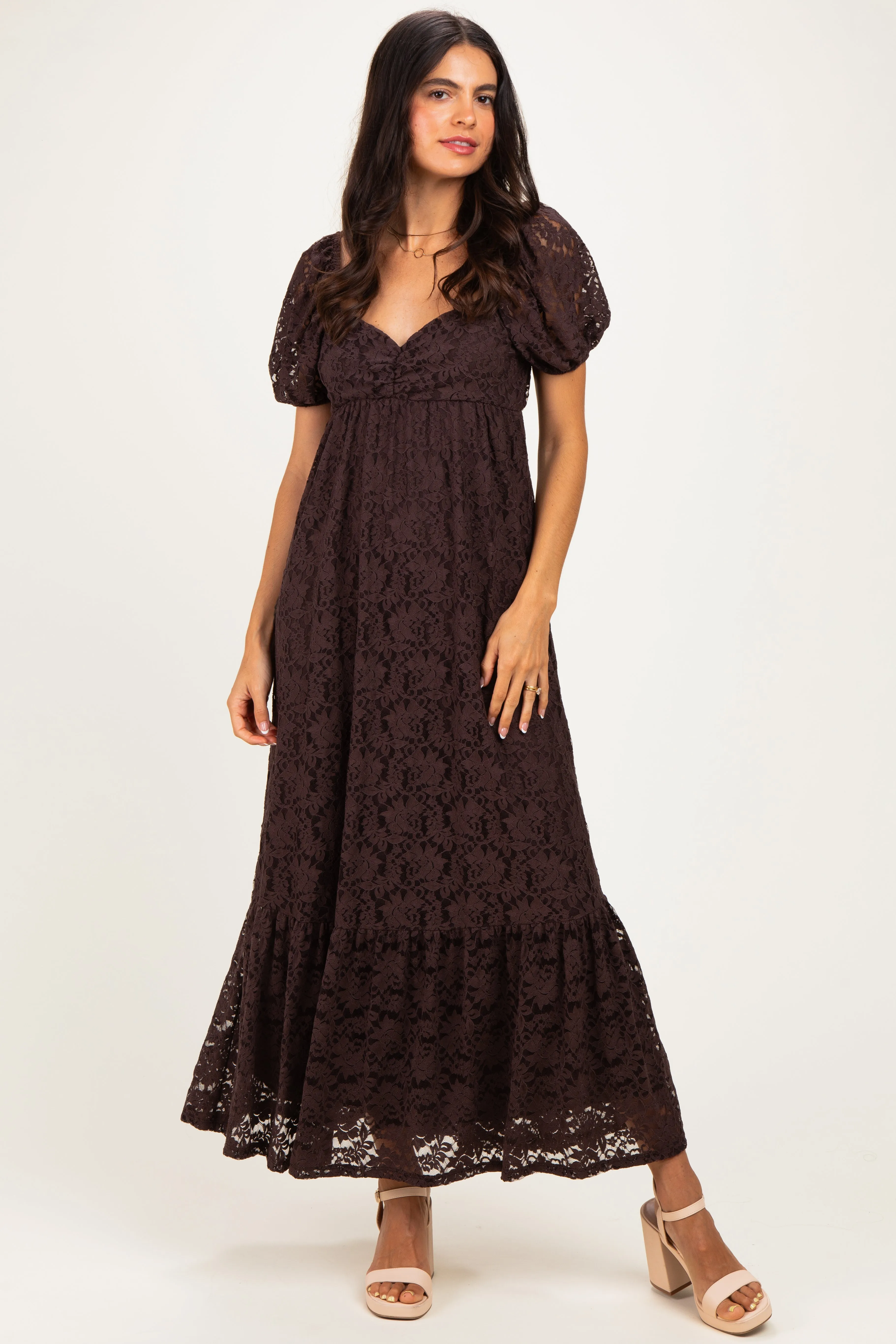 Brown Lace Maxi Dress sold by Pinkblush