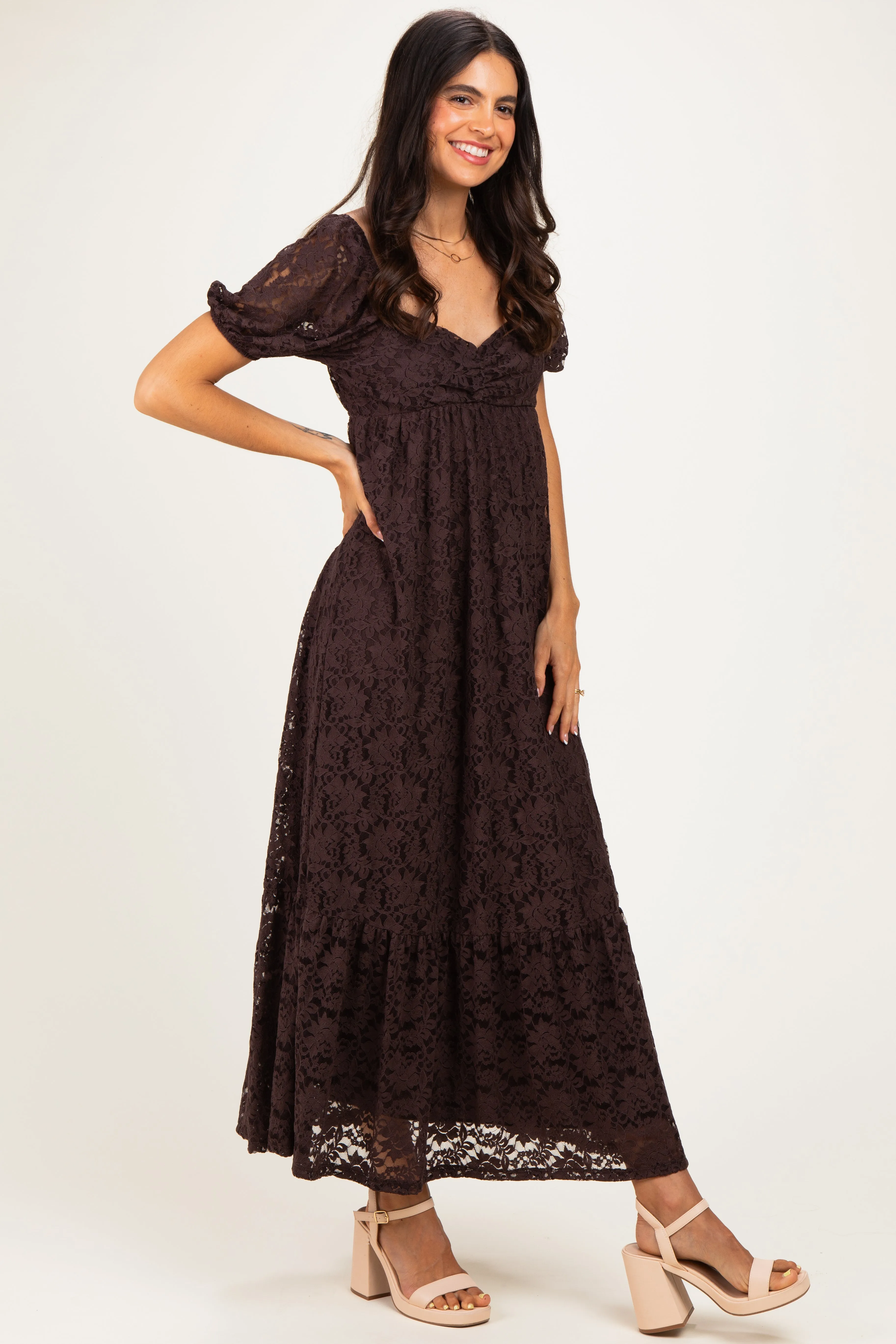 Brown Lace Maxi Dress sold by Pinkblush product image thumbnail 2