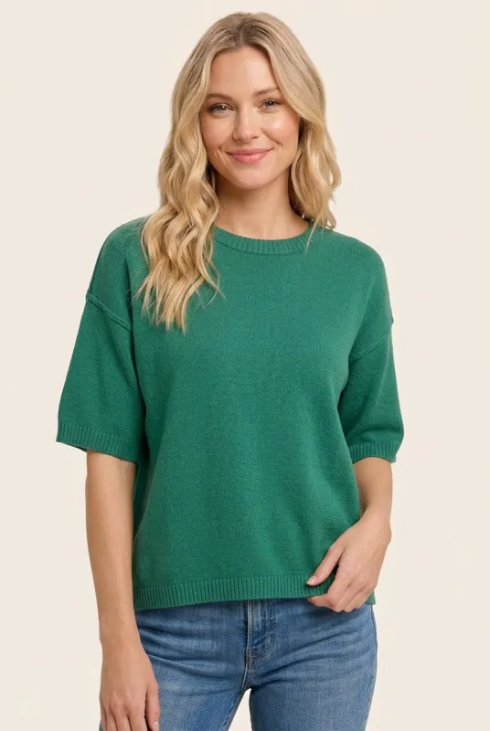 Green Basic Short Sleeve Sweater Top made by Staccato