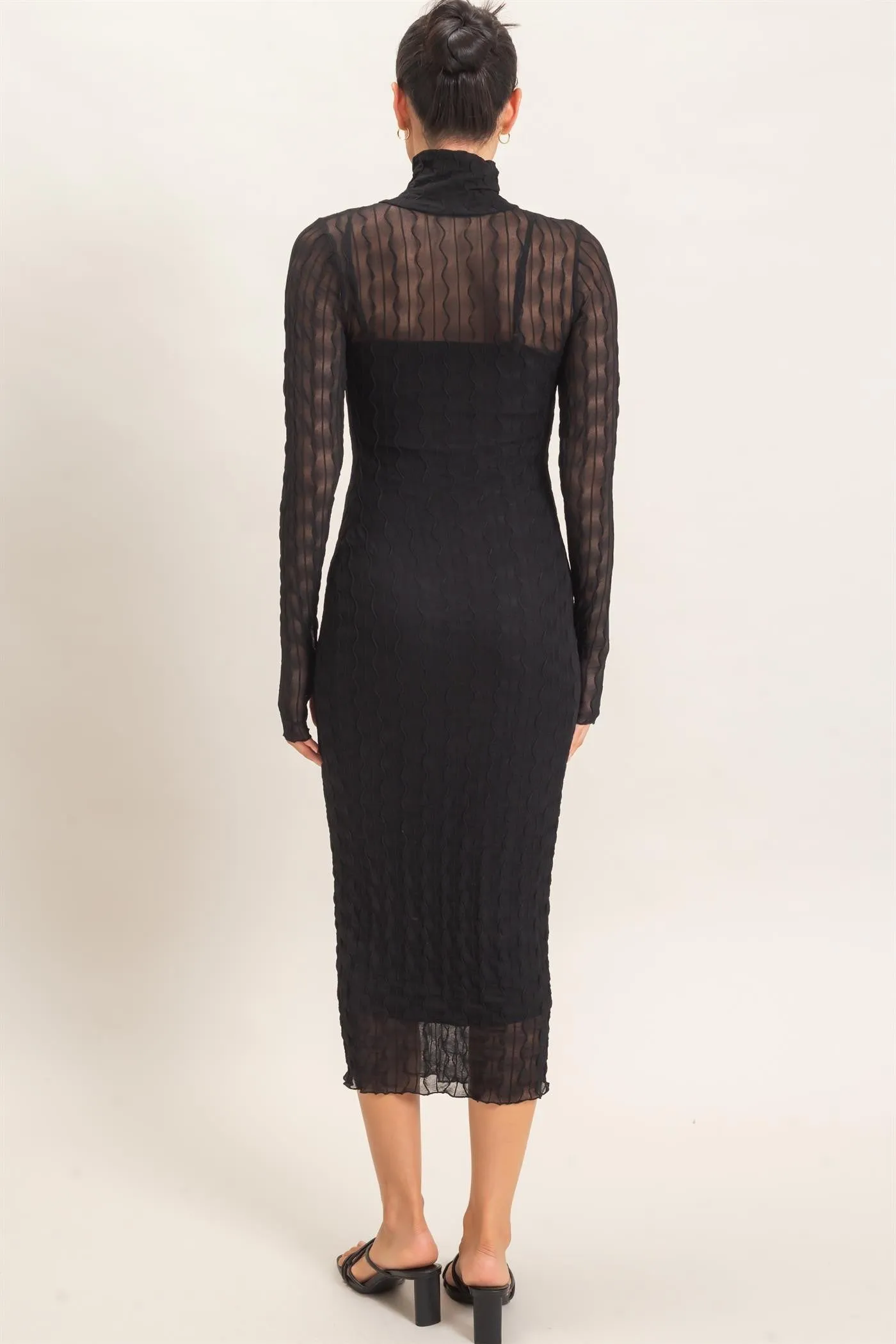 Black Ribbed Mesh Knit Midi Dress sold by Pinkblush product image thumbnail 4