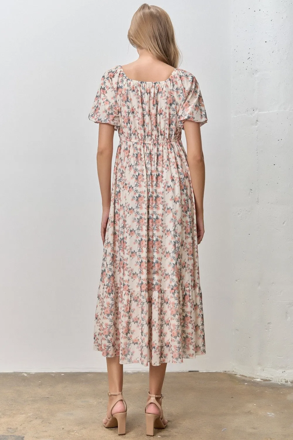 Cream Multi Floral Print Bubble Sleeve Midi Dress sold by Pinkblush product image thumbnail 3
