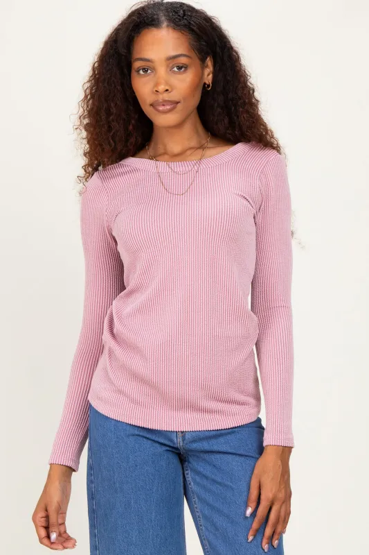 Lavender Ribbed Scoop Neck Long Sleeve Top made by Pinkblush