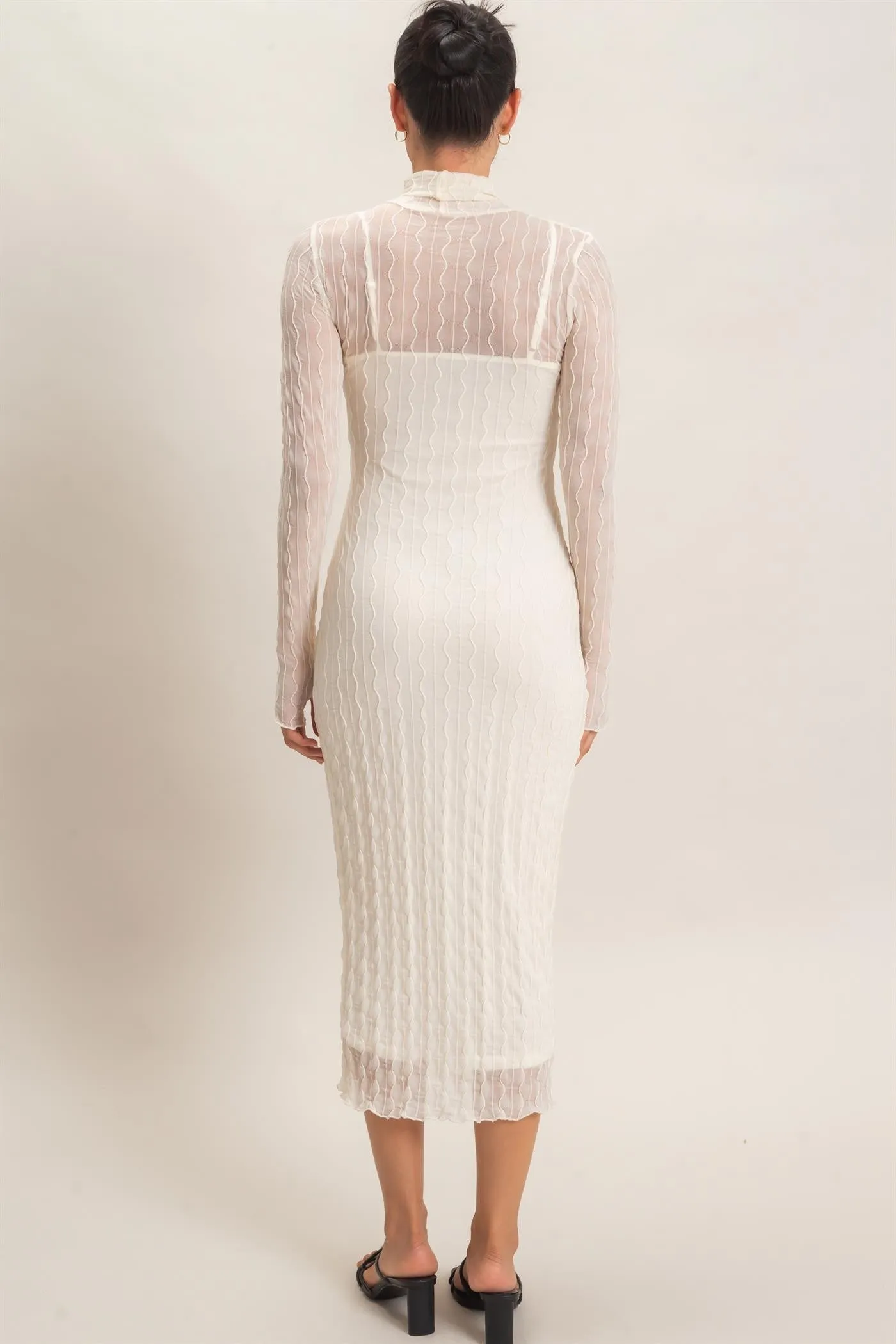 Cream Ribbed Mesh Knit Midi Dress sold by Pinkblush product image thumbnail 3