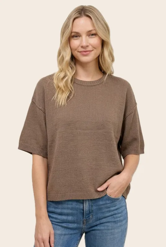 Mocha Basic Short Sleeve Sweater Top made by Staccato