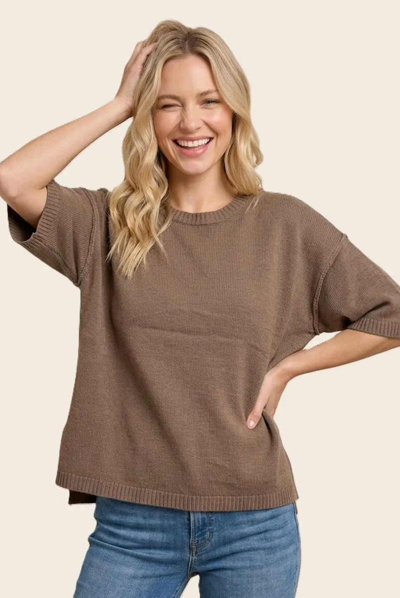 Mocha Basic Short Sleeve Sweater Top sold by Pinkblush product image thumbnail 2