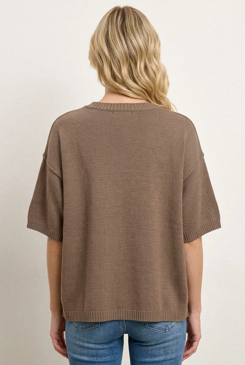 Mocha Basic Short Sleeve Sweater Top sold by Pinkblush product image thumbnail 3