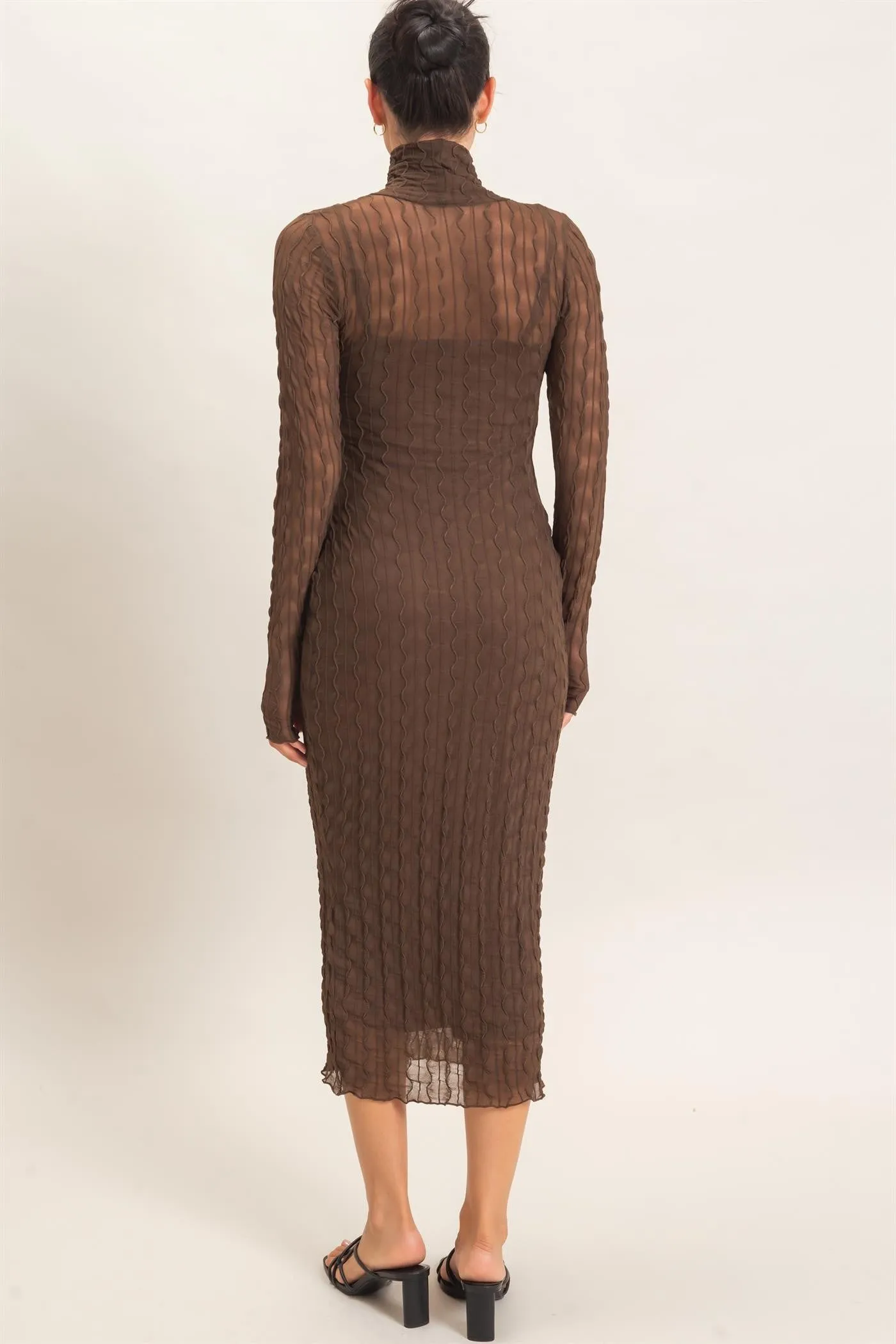 Brown Ribbed Mesh Knit Midi Dress sold by Pinkblush product image thumbnail 4