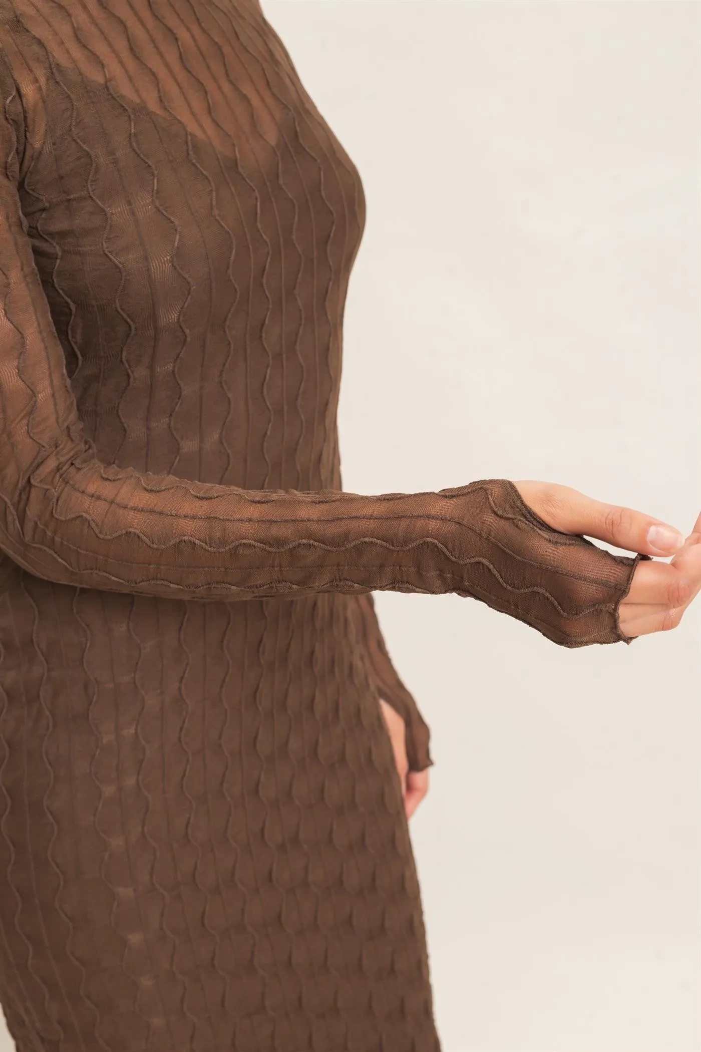 Brown Ribbed Mesh Knit Midi Dress sold by Pinkblush product image thumbnail 5