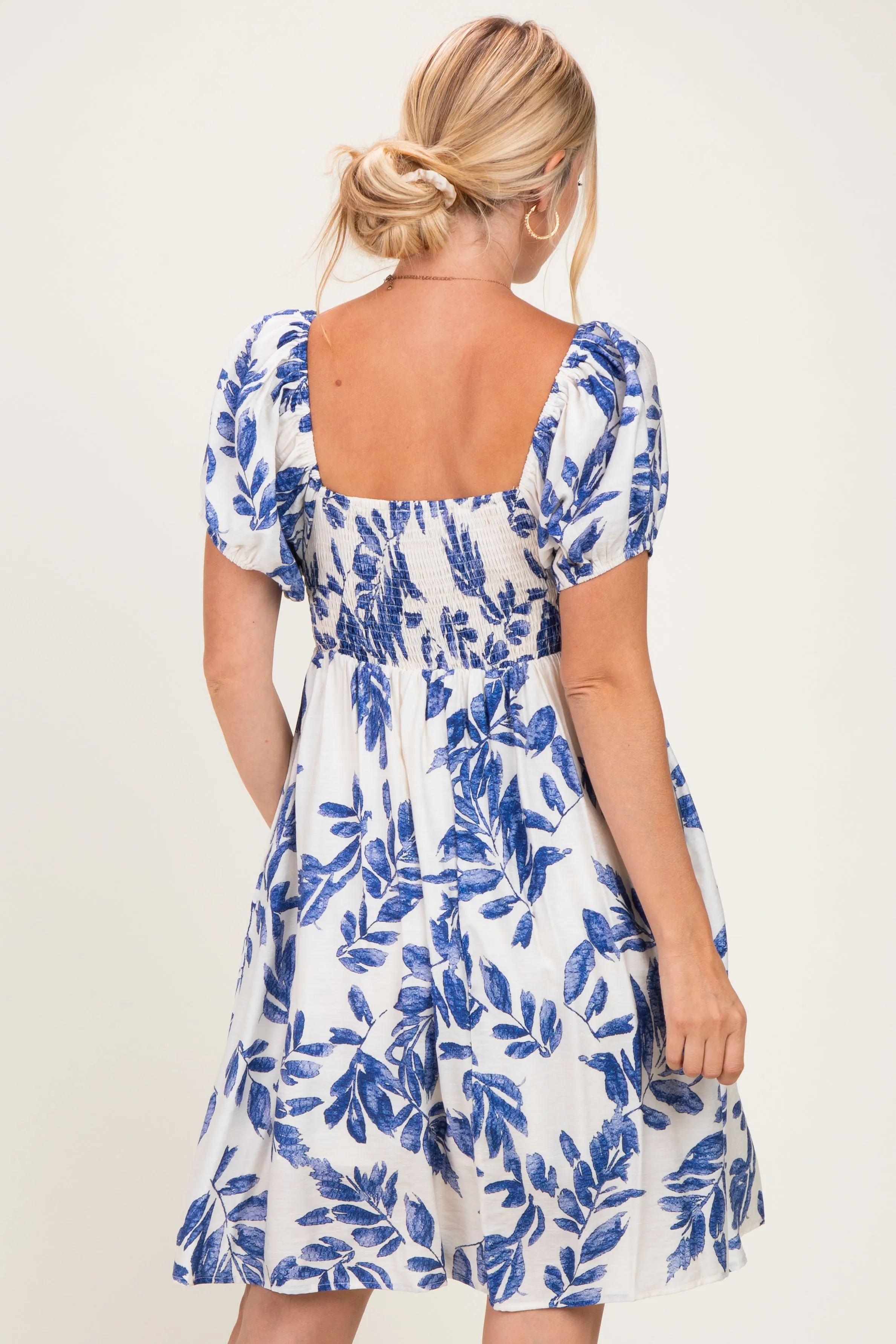 Blue Floral Puff Sleeve Dress sold by Pinkblush product image thumbnail 3