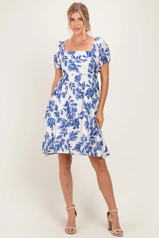 Blue Floral Puff Sleeve Dress made by Pinkblush