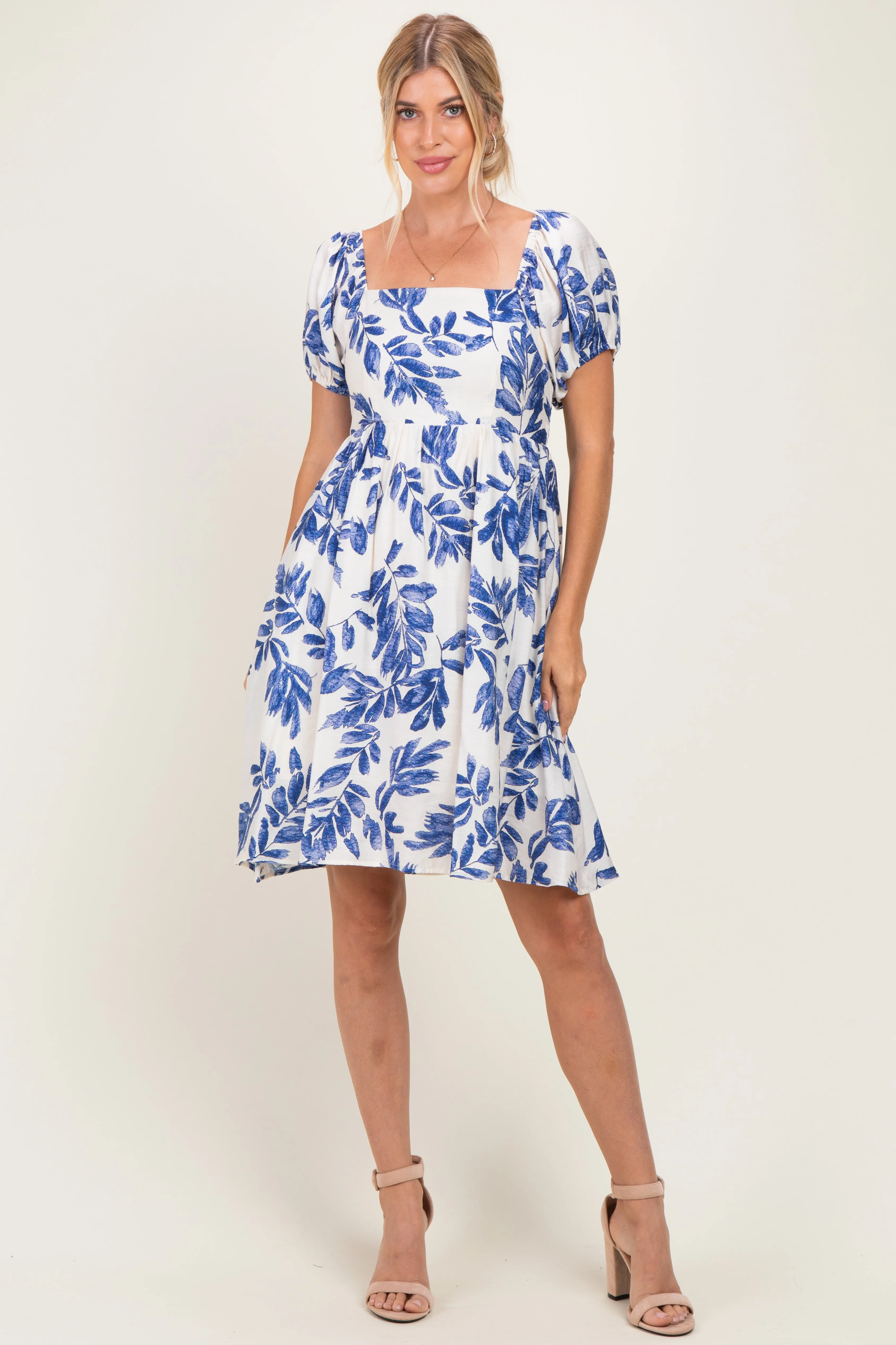 Blue Floral Puff Sleeve Dress sold by Pinkblush