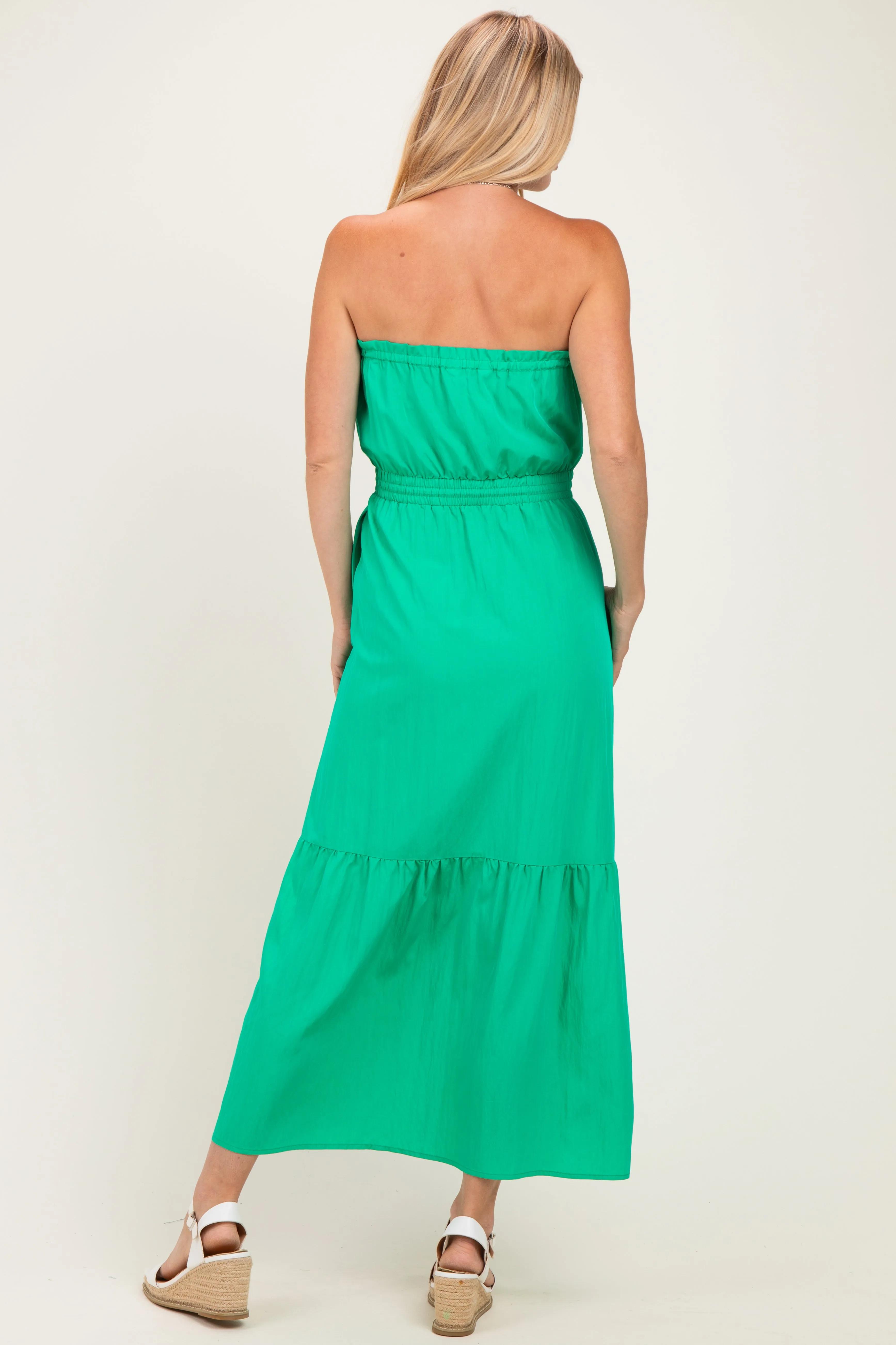 Green Strapless Cinched Waist Tie Maxi Dress sold by Pinkblush product image thumbnail 3
