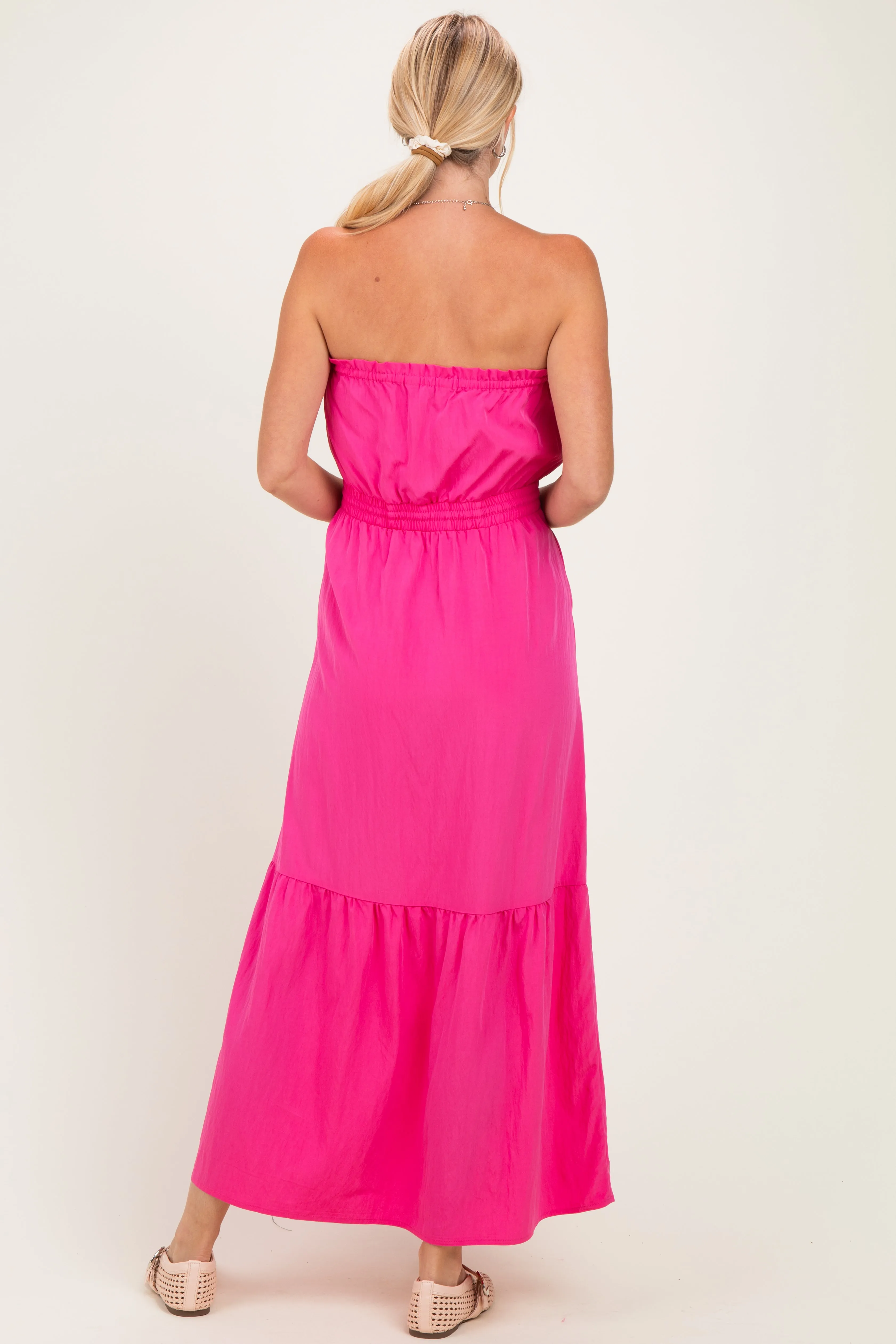 Hot Pink Strapless Cinched Waist Tie Maxi Dress sold by Pinkblush product image thumbnail 3