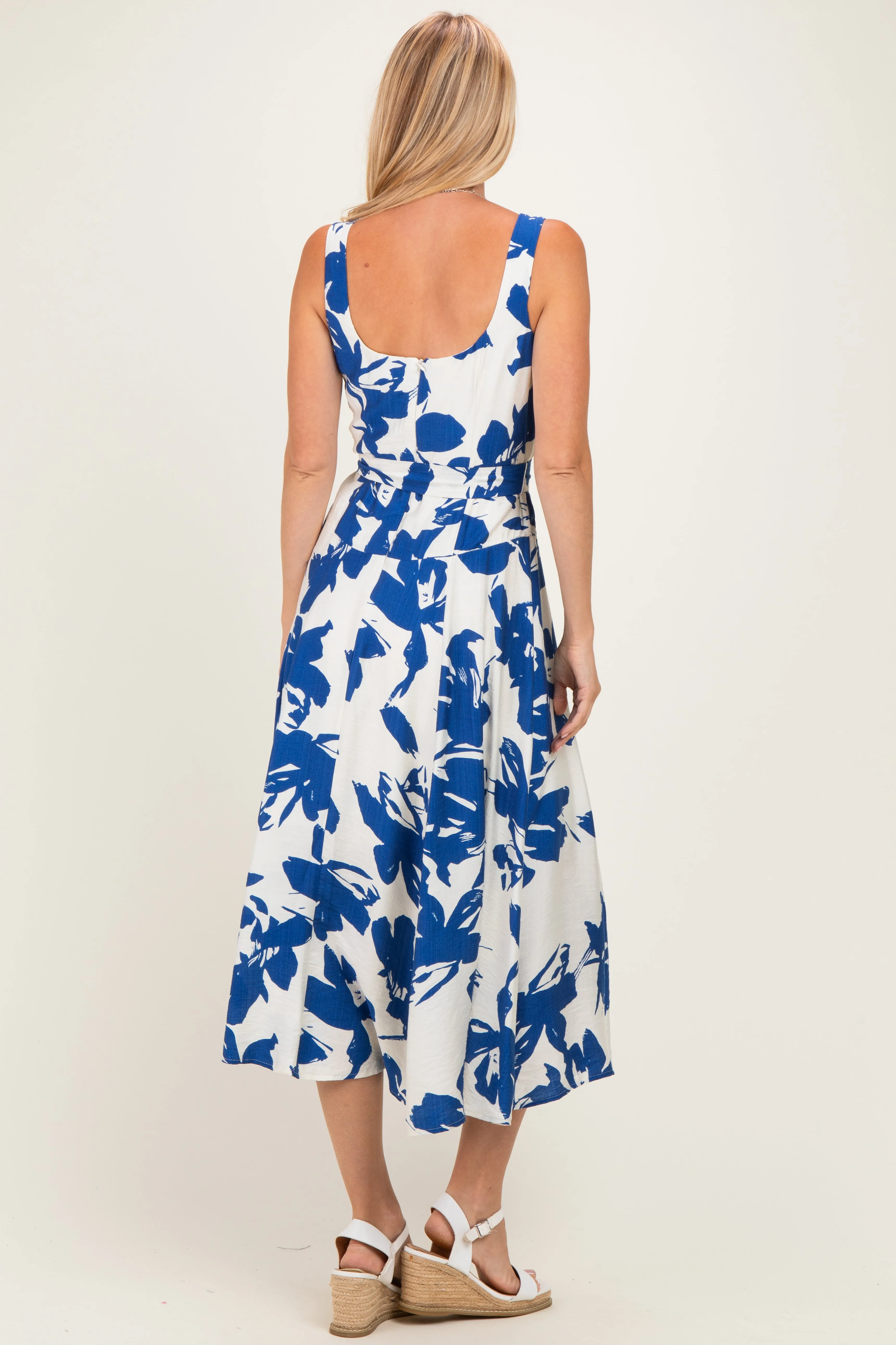 Blue Floral Square Neck Waist Tie Midi Dress sold by Pinkblush product image thumbnail 3