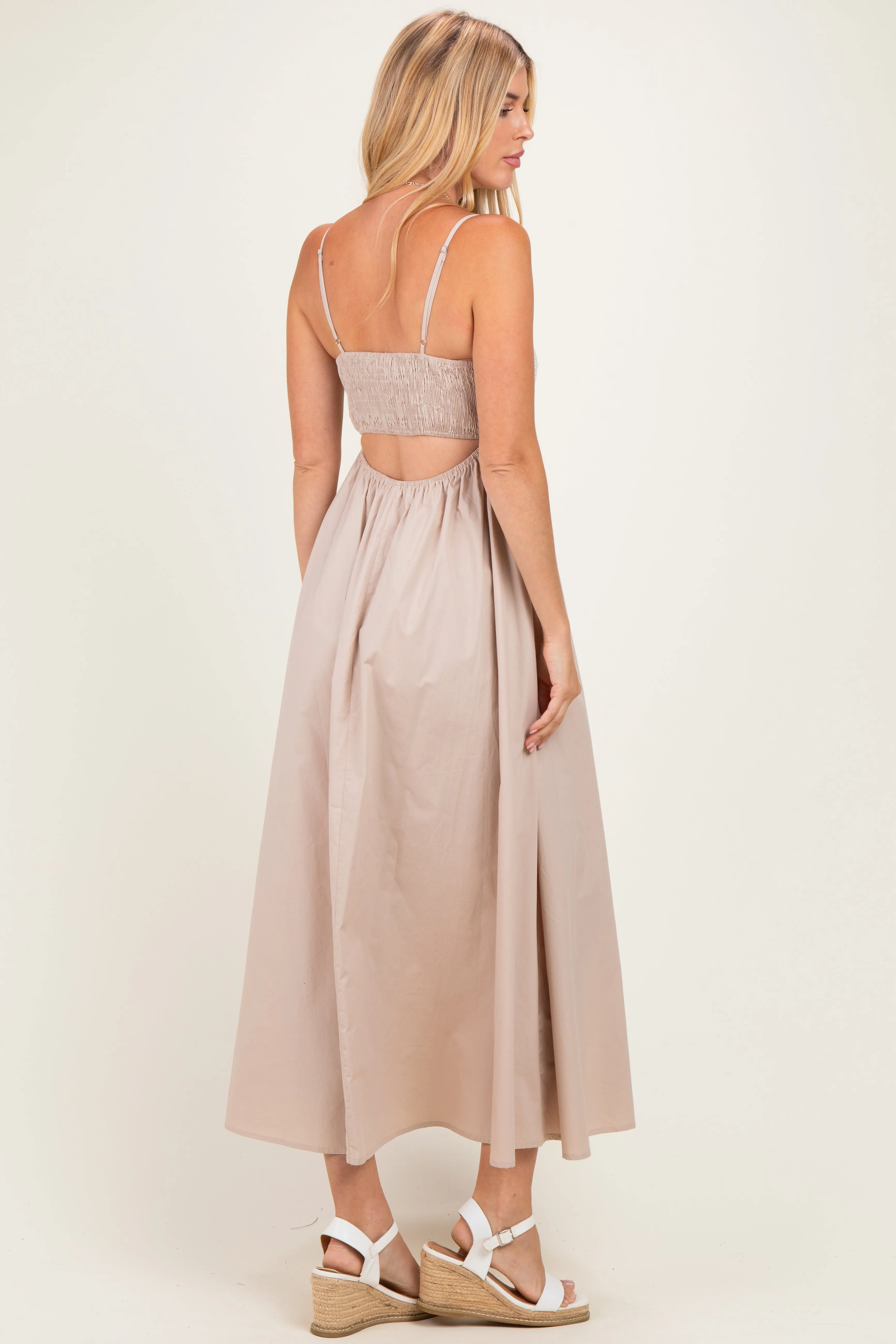 Beige Floral Embroidered Back Cut Out Maxi Dress sold by Pinkblush product image thumbnail 3