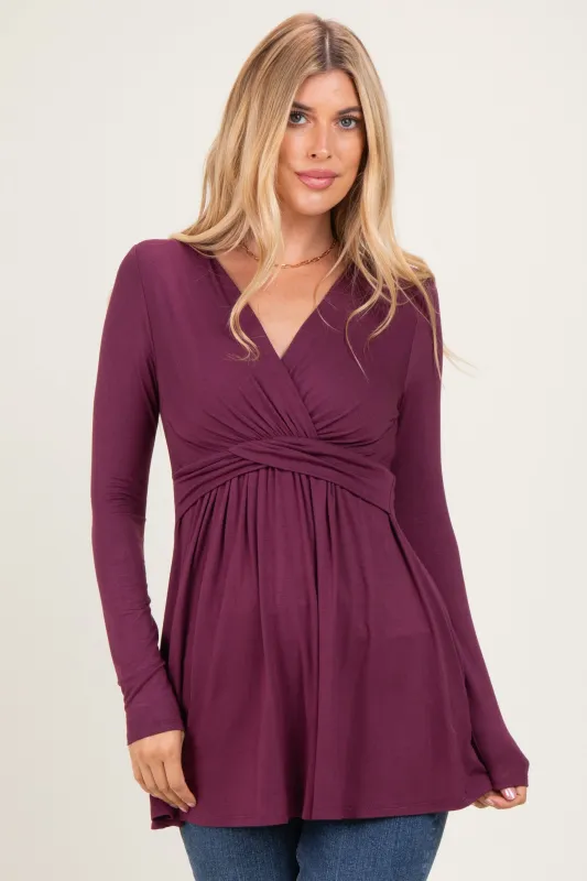 PinkBlush Burgundy Long Sleeve Draped Front Nursing Top made by Pinkblush