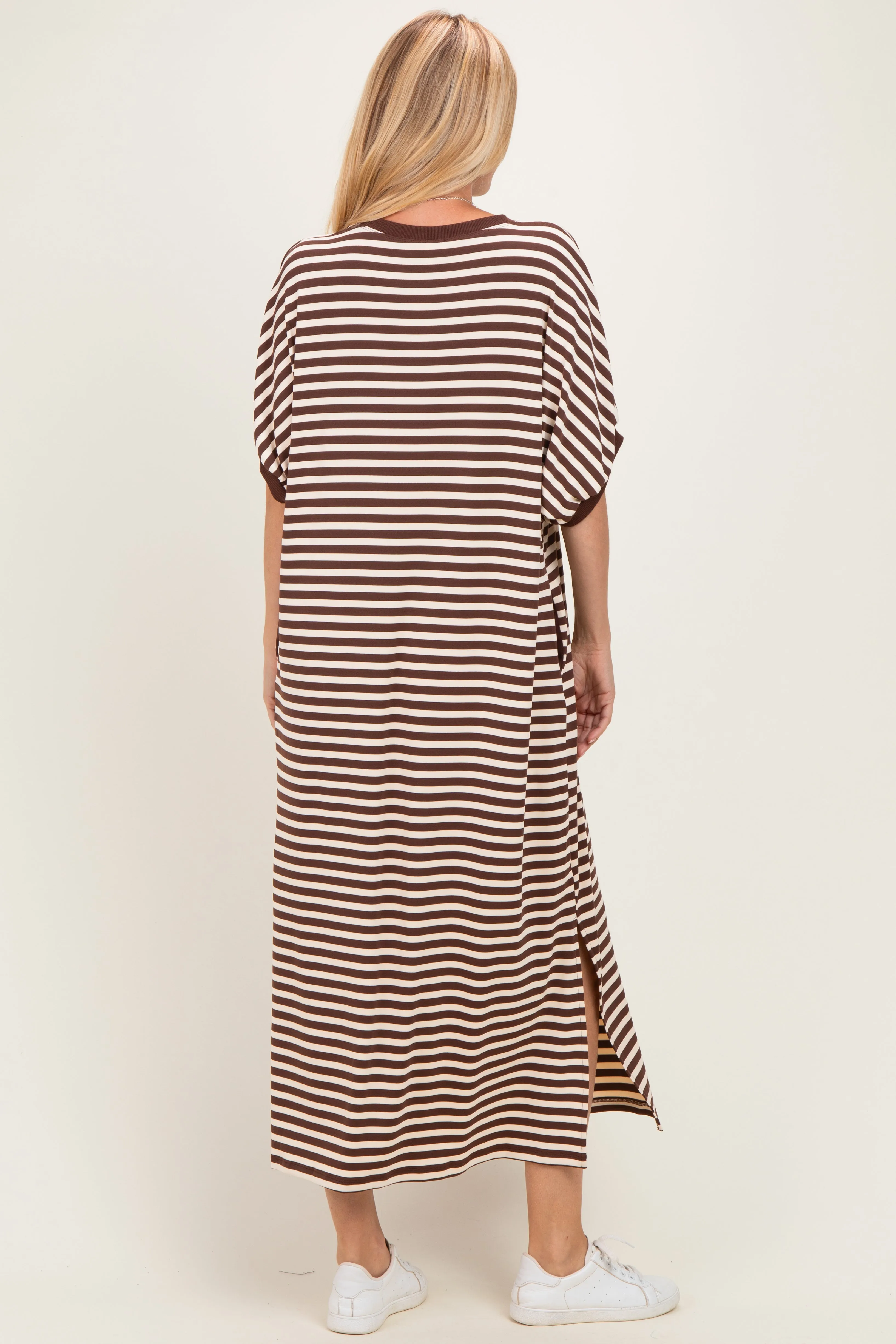 Brown Striped Short Sleeve Midi Dress sold by Pinkblush product image thumbnail 3