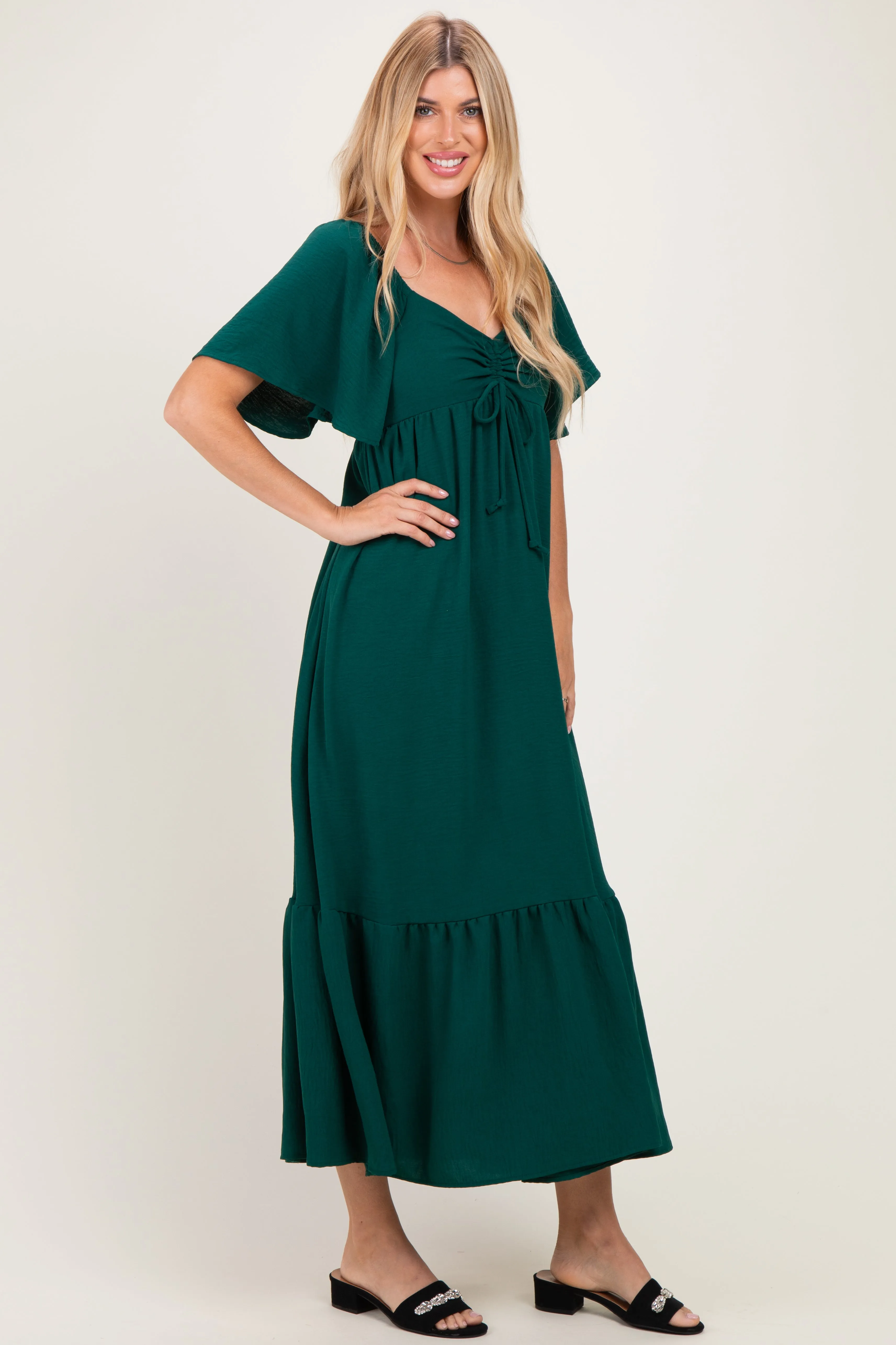 Dark Sage Flutter Sleeve Ruffle Hem Maxi Dress sold by Pinkblush product image thumbnail 2