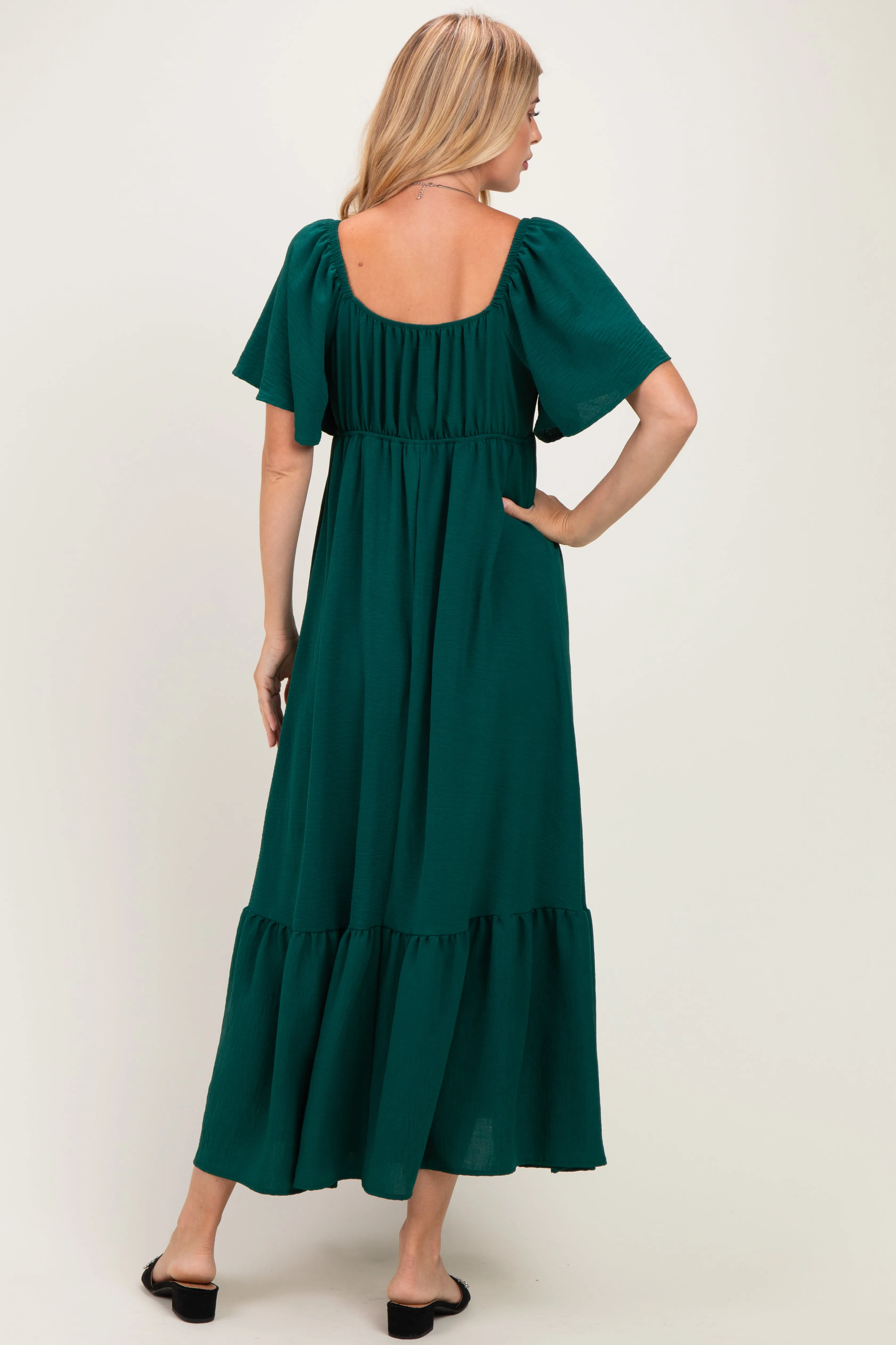 Dark Sage Flutter Sleeve Ruffle Hem Maxi Dress sold by Pinkblush product image thumbnail 3