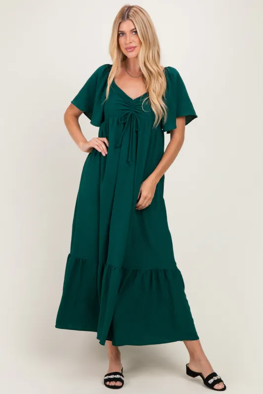 Dark Sage Flutter Sleeve Ruffle Hem Maxi Dress made by Pinkblush