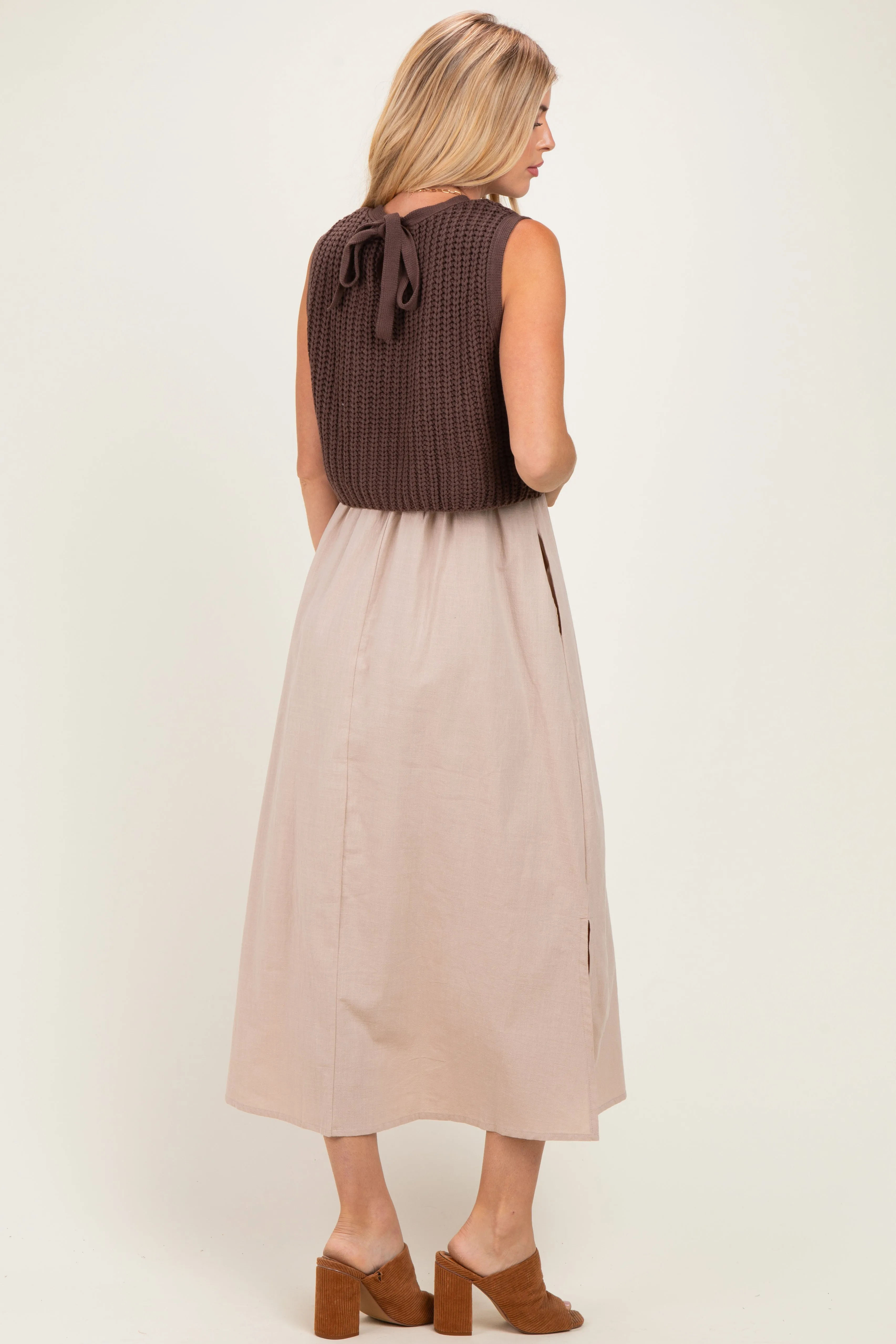 Brown/ Mocha Sleeveless Sweater Top Colorblock Midi Dress sold by Pinkblush product image thumbnail 3