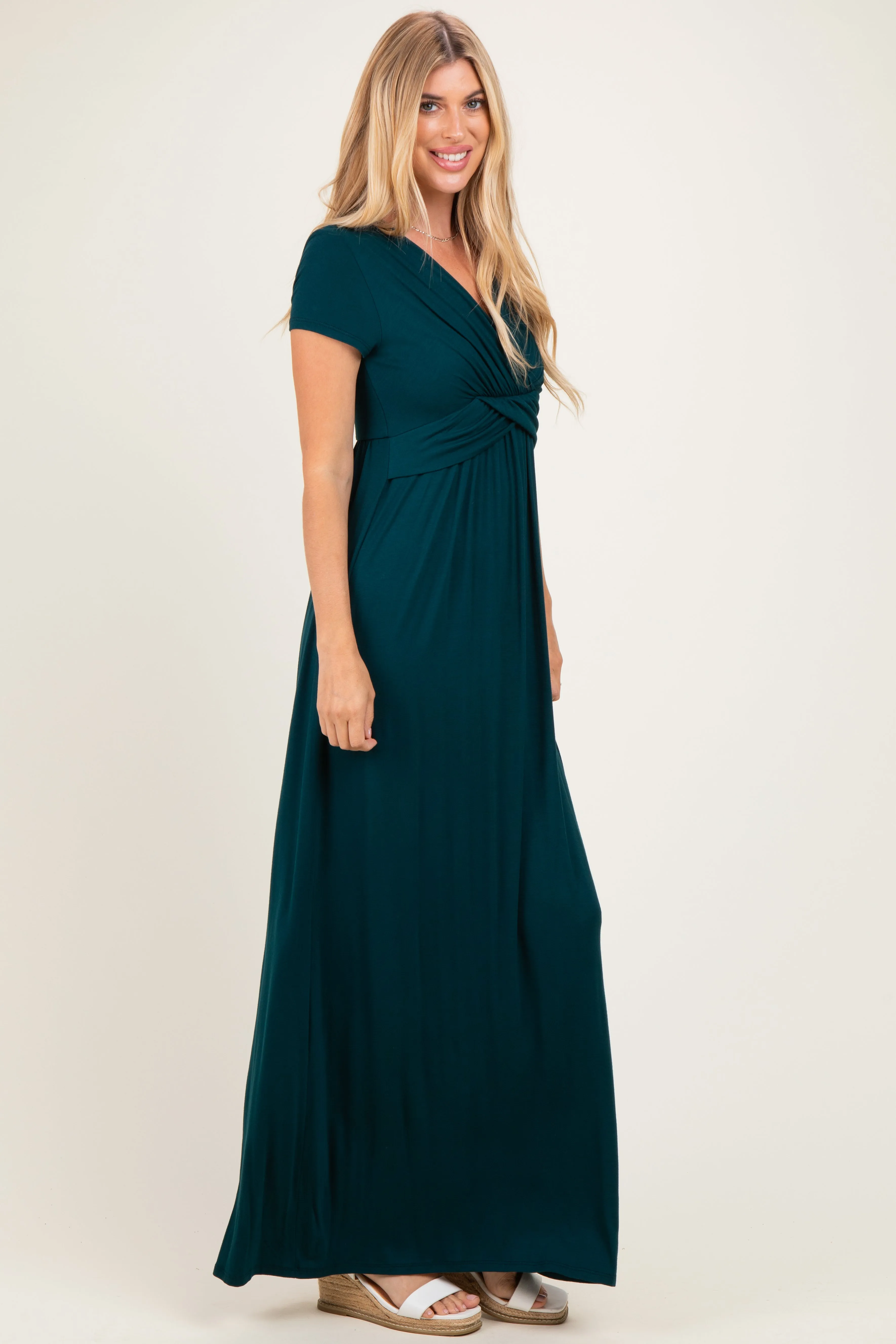 PinkBlush Hunter Green Draped Nursing Maxi Dress sold by Pinkblush product image thumbnail 3