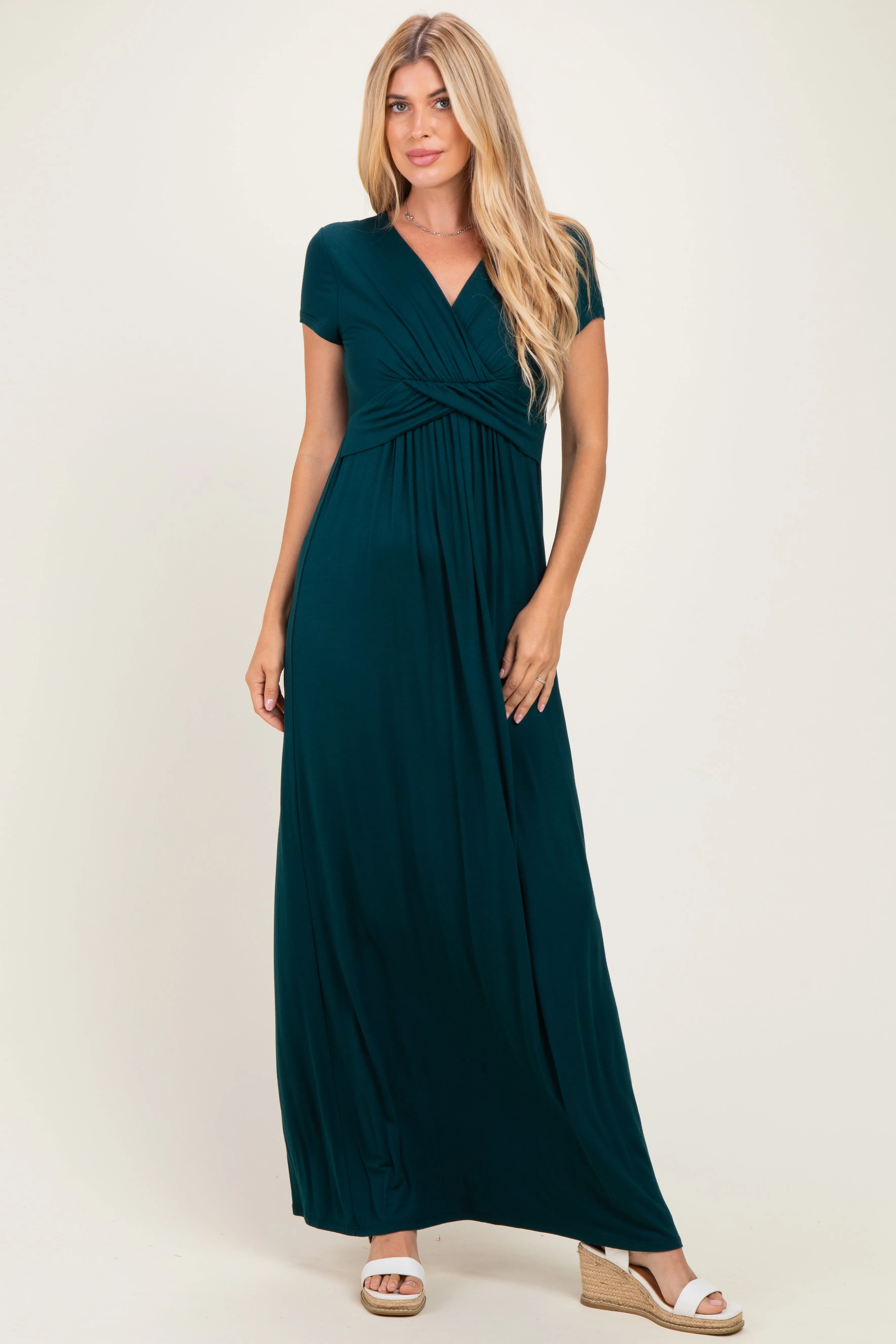 PinkBlush Hunter Green Draped Nursing Maxi Dress sold by Pinkblush