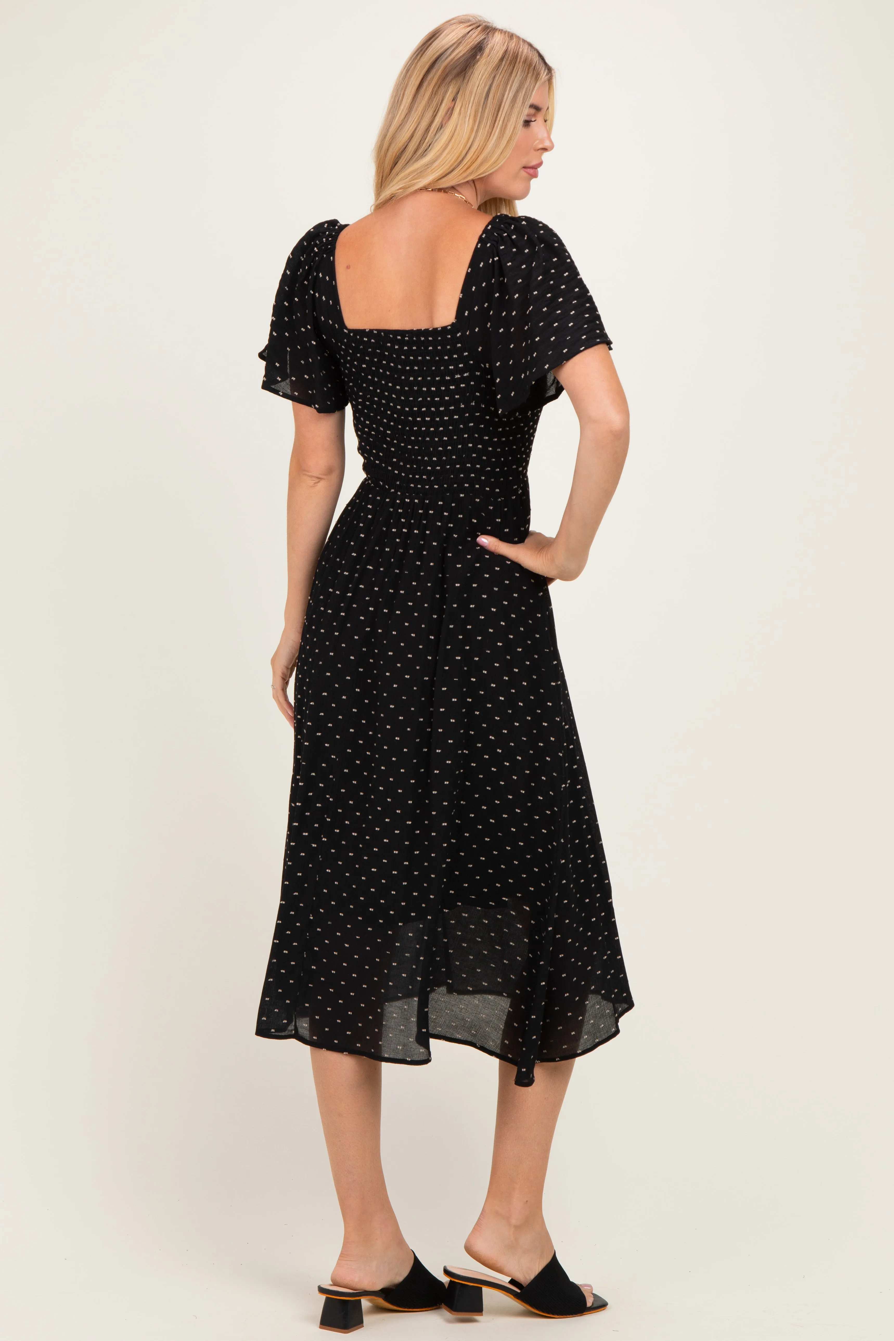 Black Polka Dot Smocked Midi Dress sold by Pinkblush product image thumbnail 3