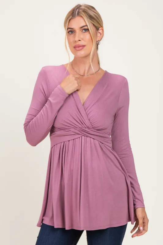 PinkBlush Mauve Long Sleeve Draped Front Nursing Top made by Pinkblush