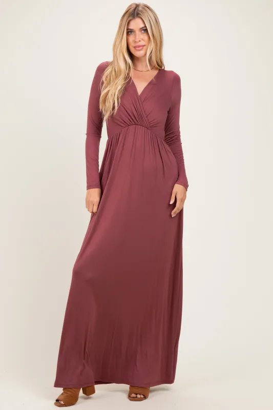 Burgundy Long Sleeve Maxi Dress made by Pinkblush