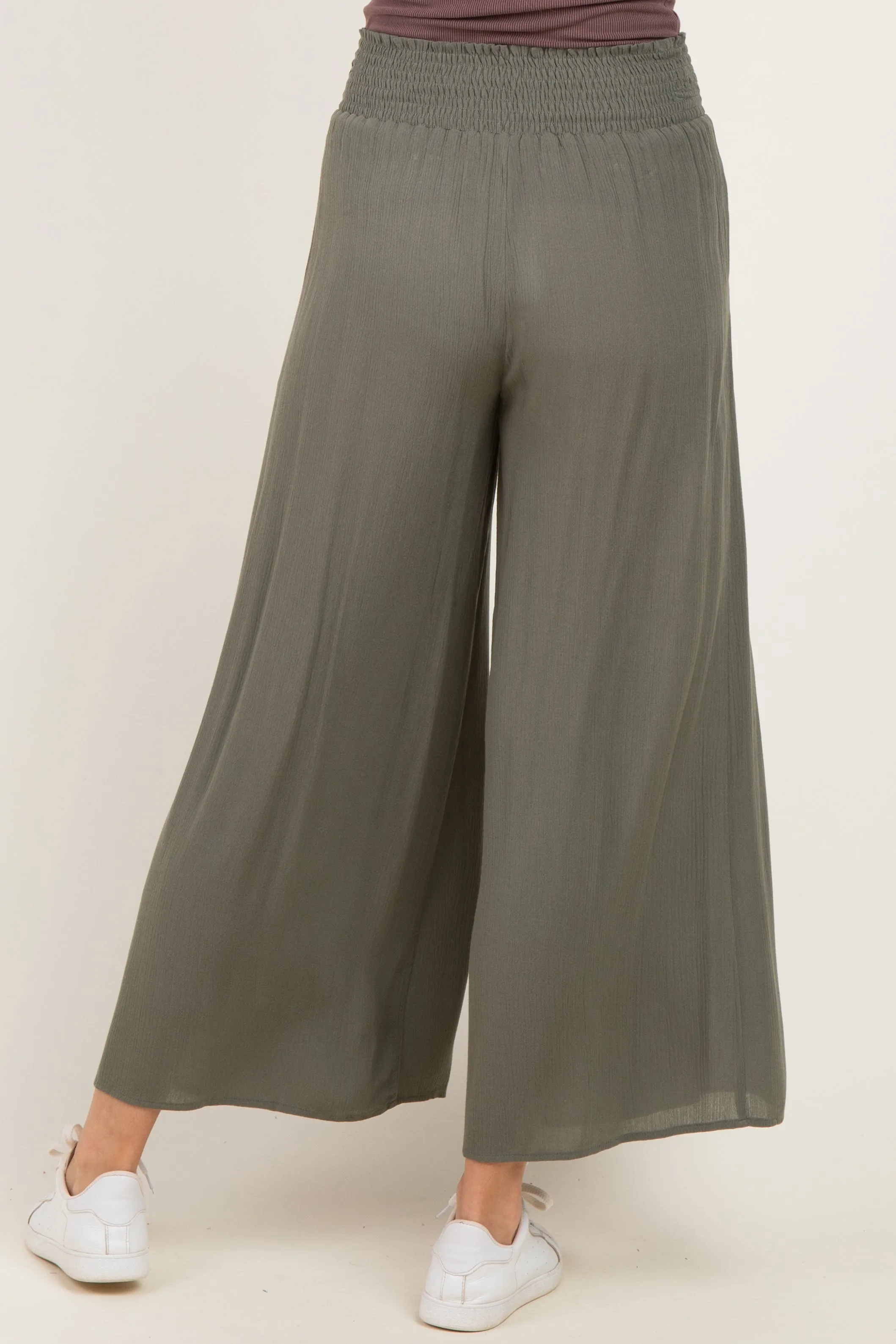 Olive Smocked Waist Ankle Wide Leg Pants sold by Pinkblush product image thumbnail 4