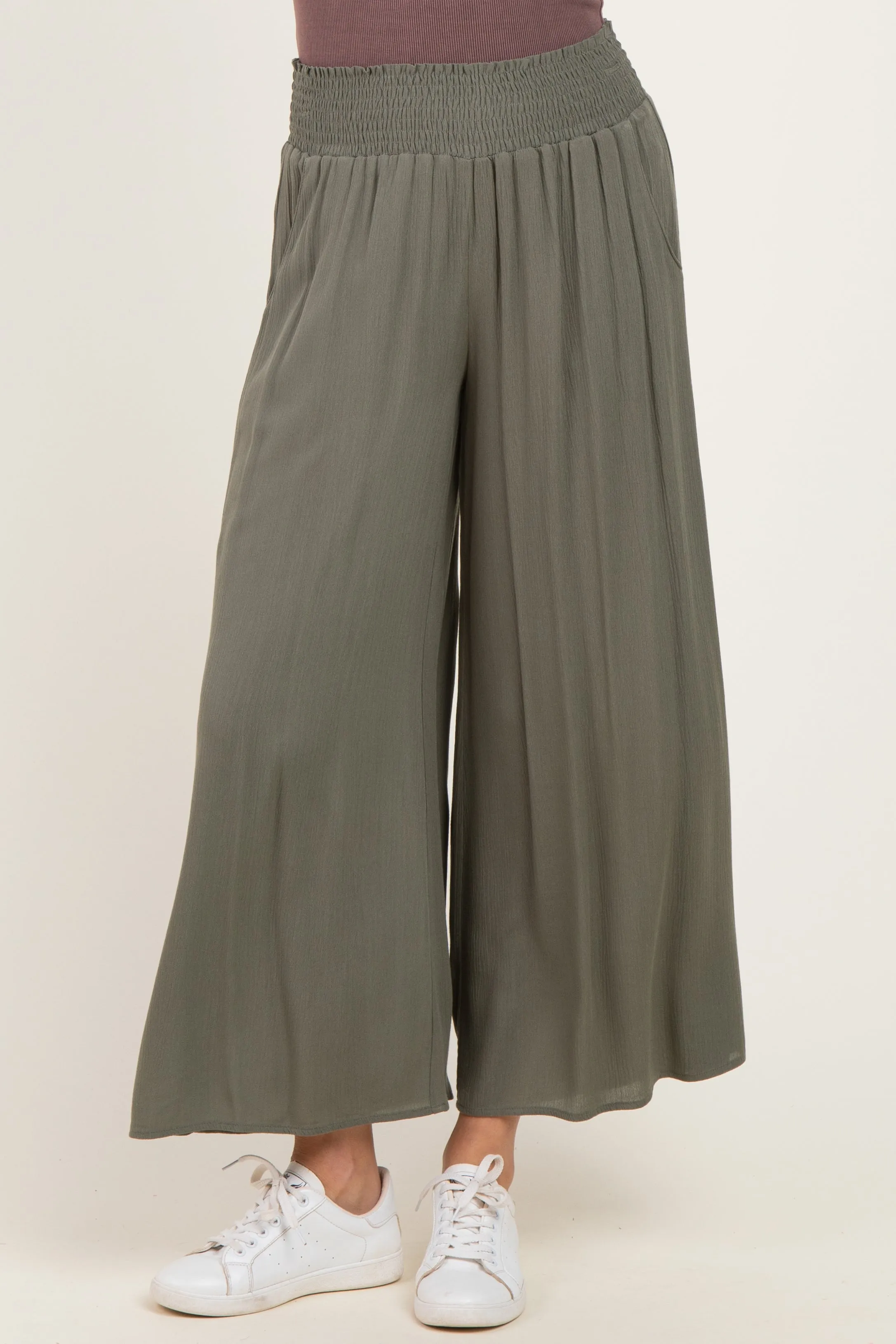 Olive Smocked Waist Ankle Wide Leg Pants sold by Pinkblush product image thumbnail 2