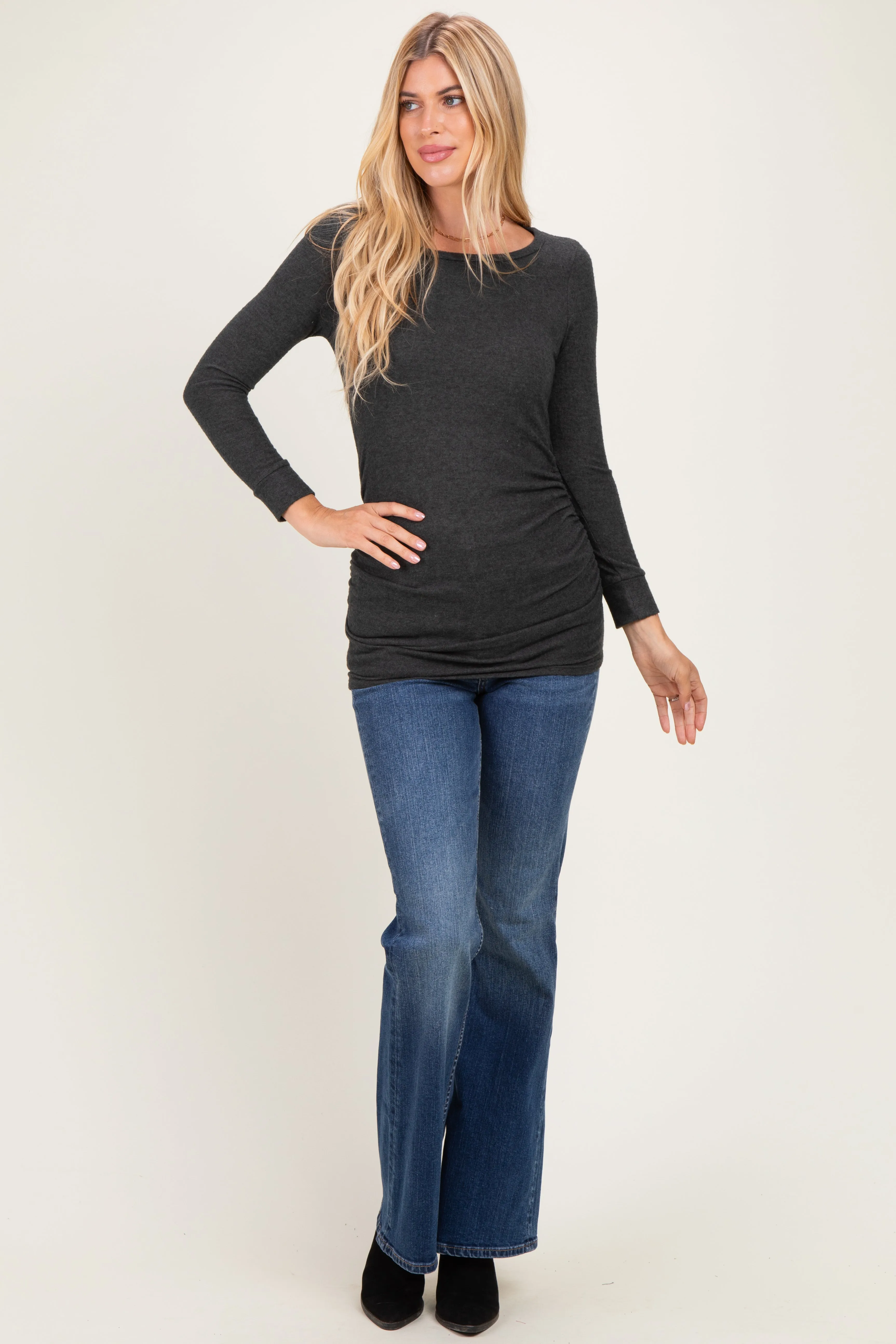 Charcoal Soft Knit Ruched Top sold by Pinkblush product image thumbnail 2