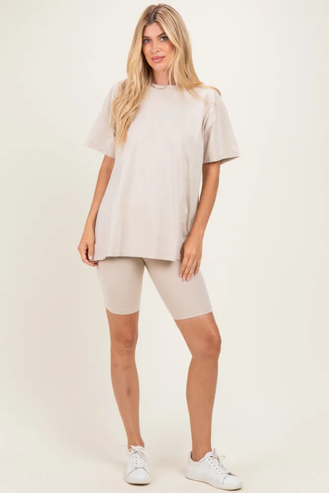 Sand Beige Biker Shorts Set sold by Pinkblush
