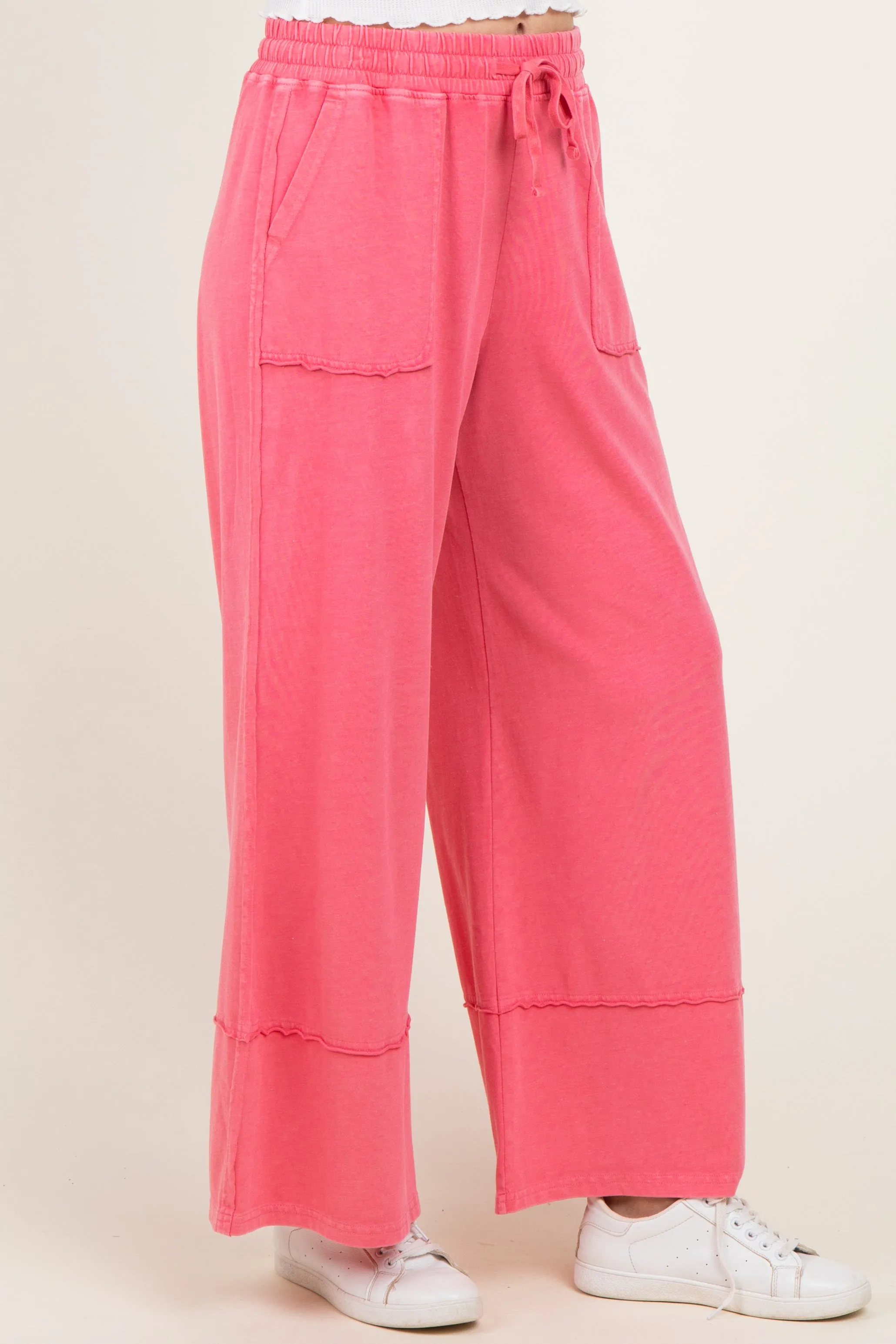 Hot Pink Mineral Wash Wide Leg Ankle Pants sold by Pinkblush product image thumbnail 3