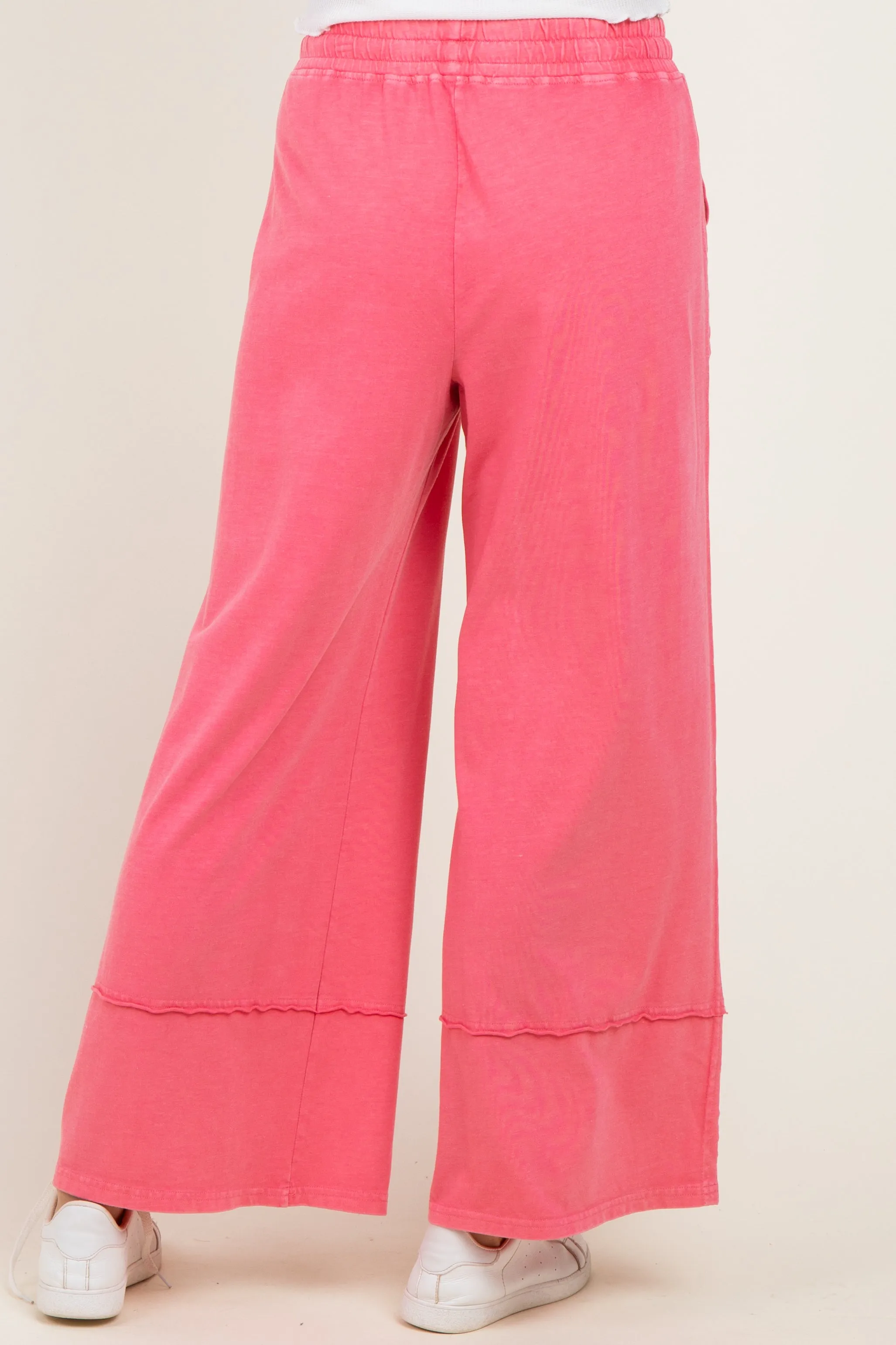 Hot Pink Mineral Wash Wide Leg Ankle Pants sold by Pinkblush product image thumbnail 4