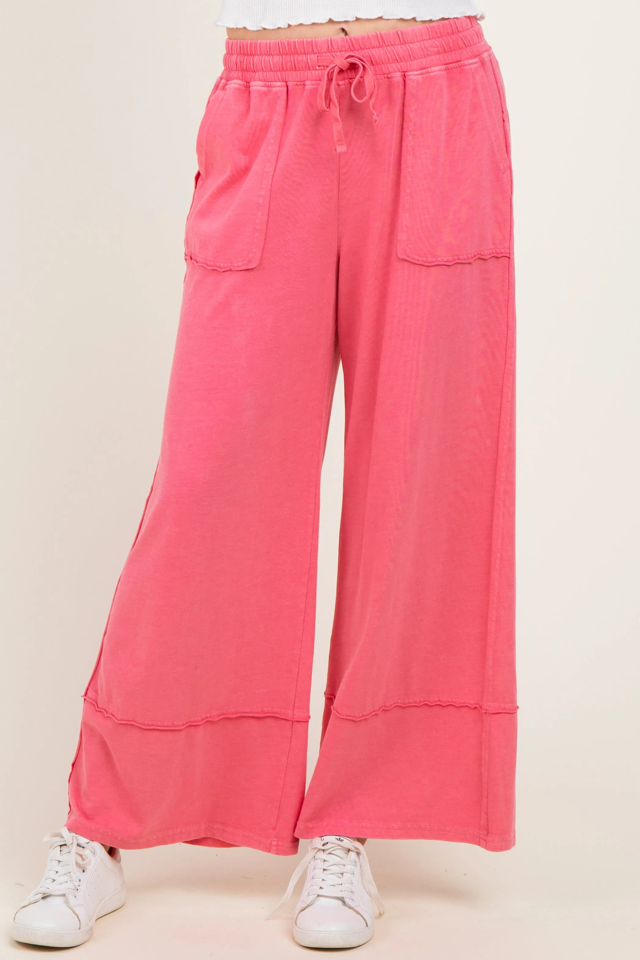 Hot Pink Mineral Wash Wide Leg Ankle Pants sold by Pinkblush product image thumbnail 2