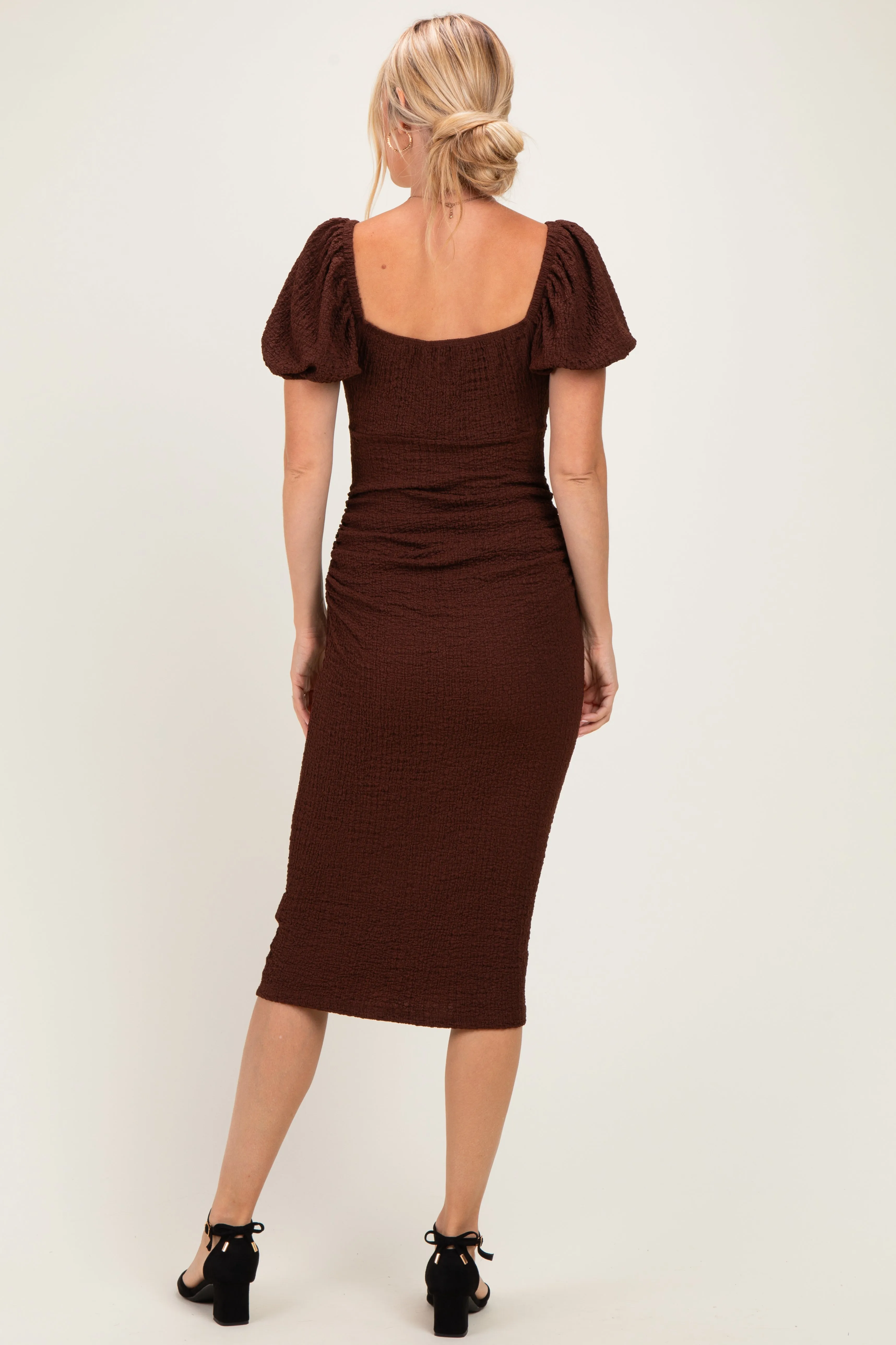 Brown Knit Twisted Bust Short Sleeve Midi Dress sold by Pinkblush product image thumbnail 2
