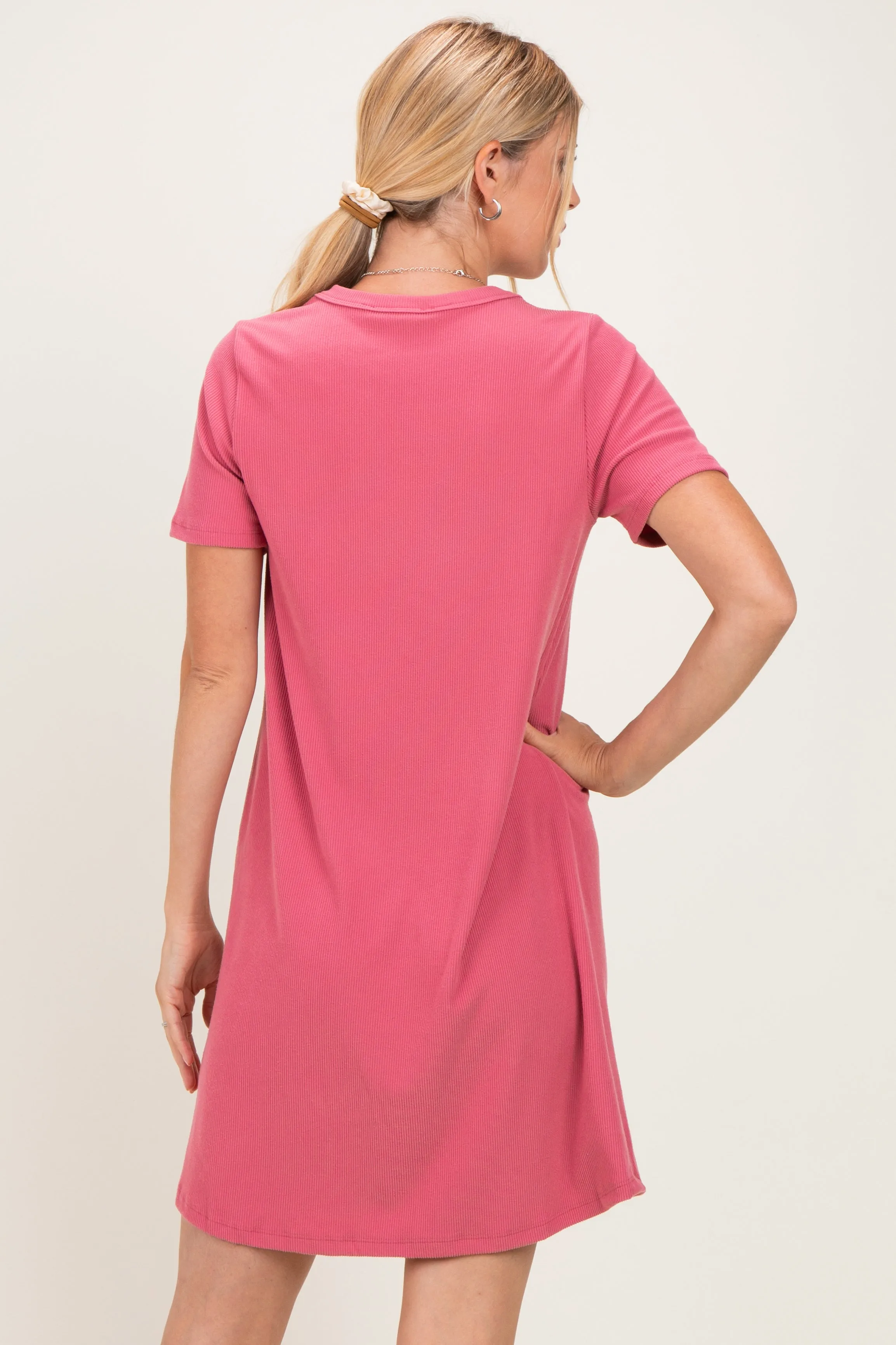 Pink Ribbed Knit Basic Short Sleeve T-Shirt Dress sold by Pinkblush product image thumbnail 4