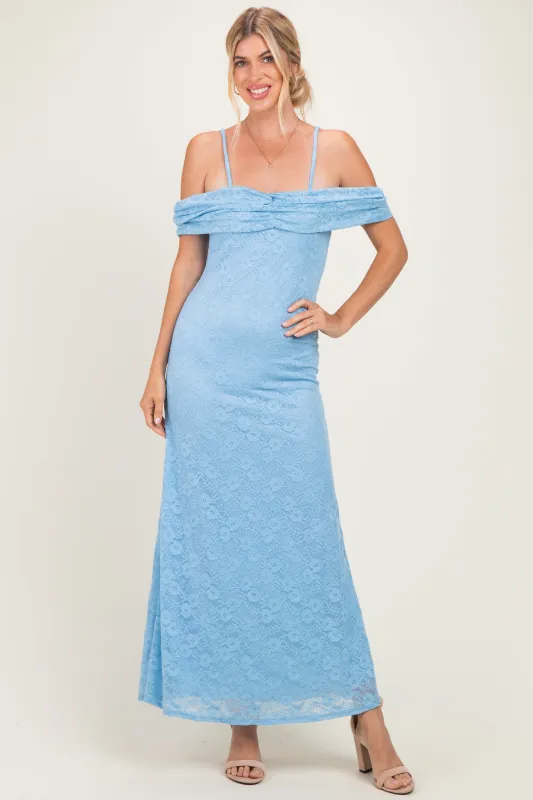 Light Blue Lace Off Shoulder Maxi Dress made by Pinkblush