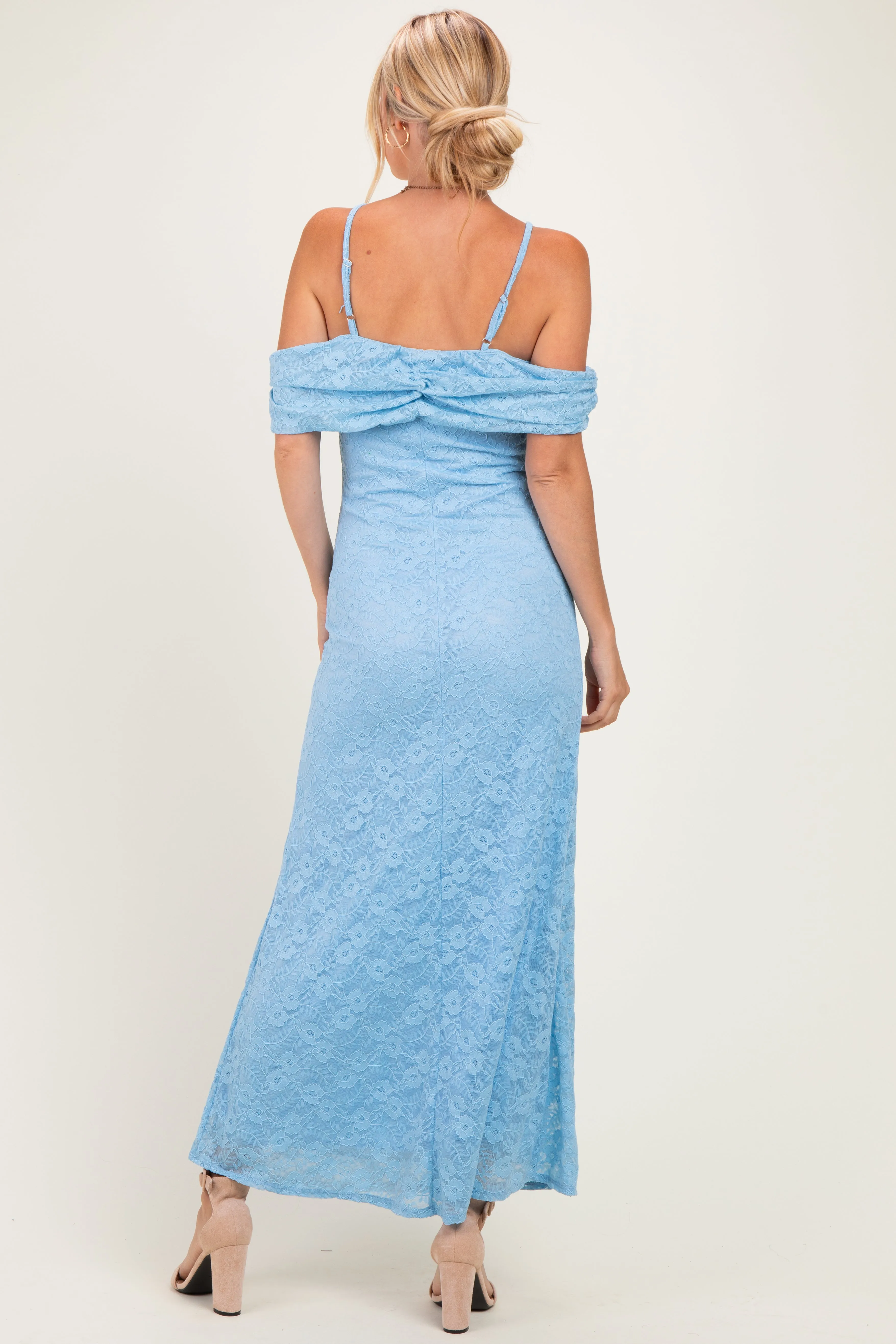 Light Blue Lace Off Shoulder Maxi Dress sold by Pinkblush product image thumbnail 3