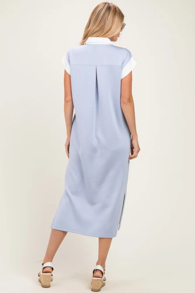Light Blue Colorblock Polo Midi Dress sold by Pinkblush product image thumbnail 3