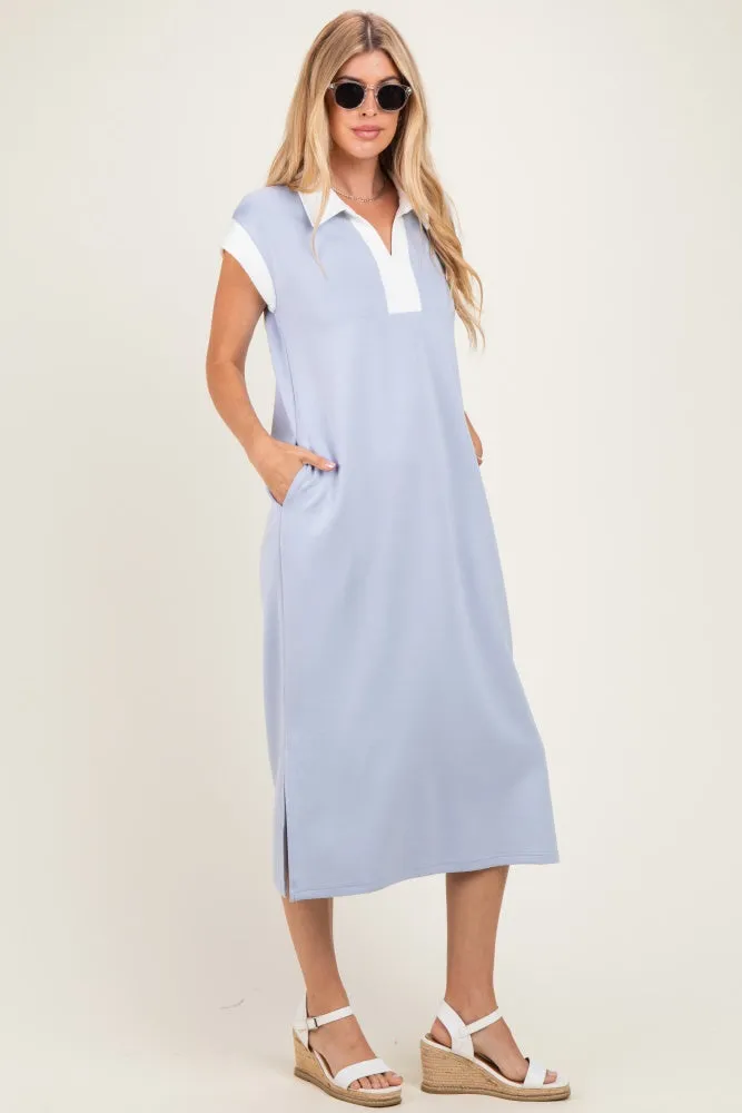 Light Blue Colorblock Polo Midi Dress sold by Pinkblush product image thumbnail 2