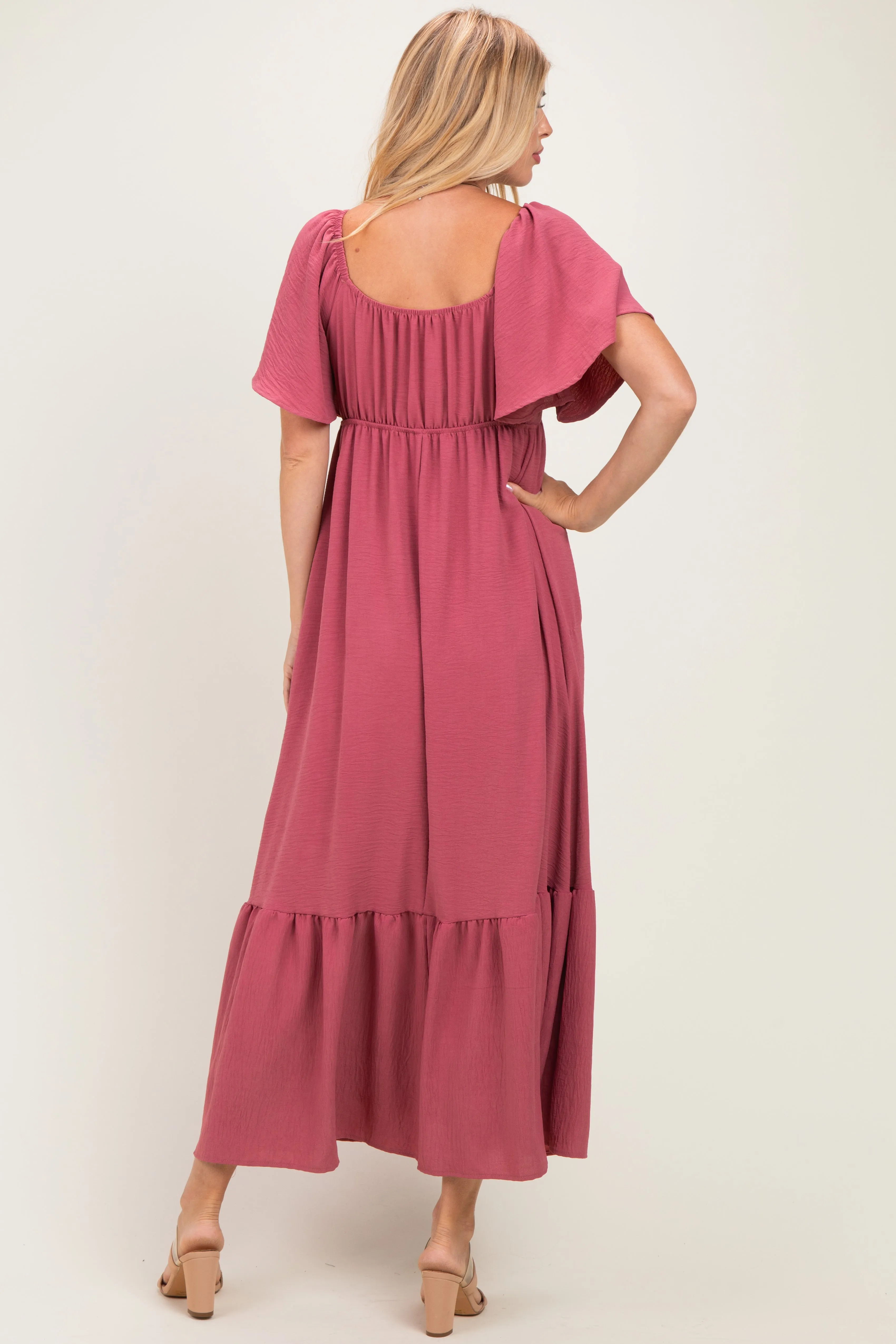 Mauve Flutter Sleeve Ruffle Hem Maxi Dress sold by Pinkblush product image thumbnail 3