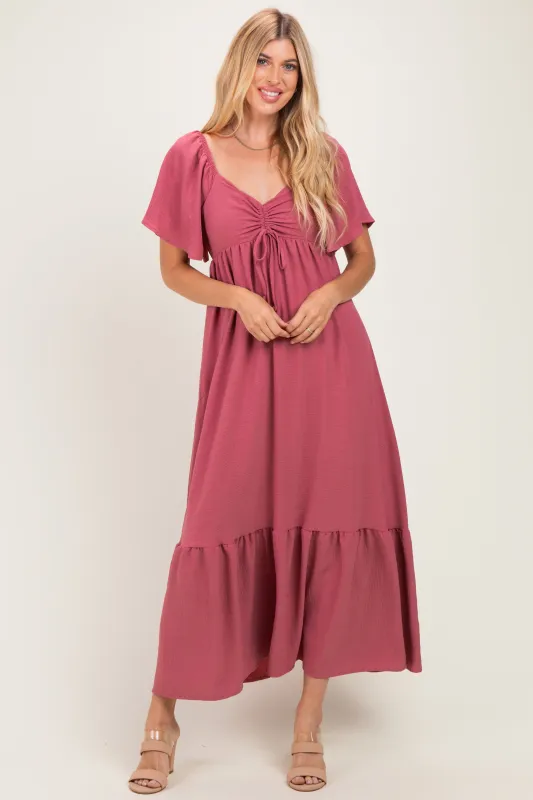 Mauve Flutter Sleeve Ruffle Hem Maxi Dress made by Pinkblush