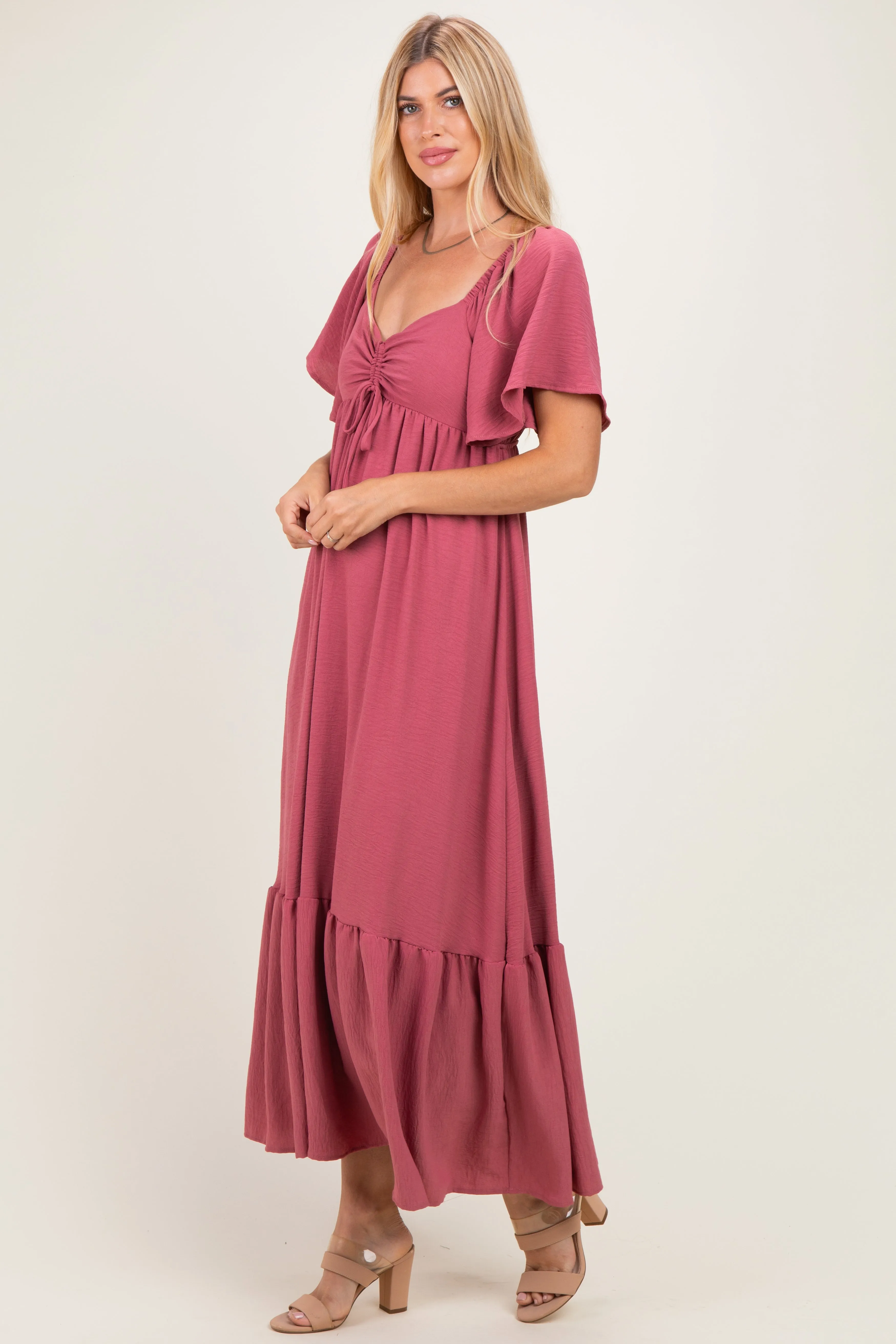 Mauve Flutter Sleeve Ruffle Hem Maxi Dress sold by Pinkblush product image thumbnail 2